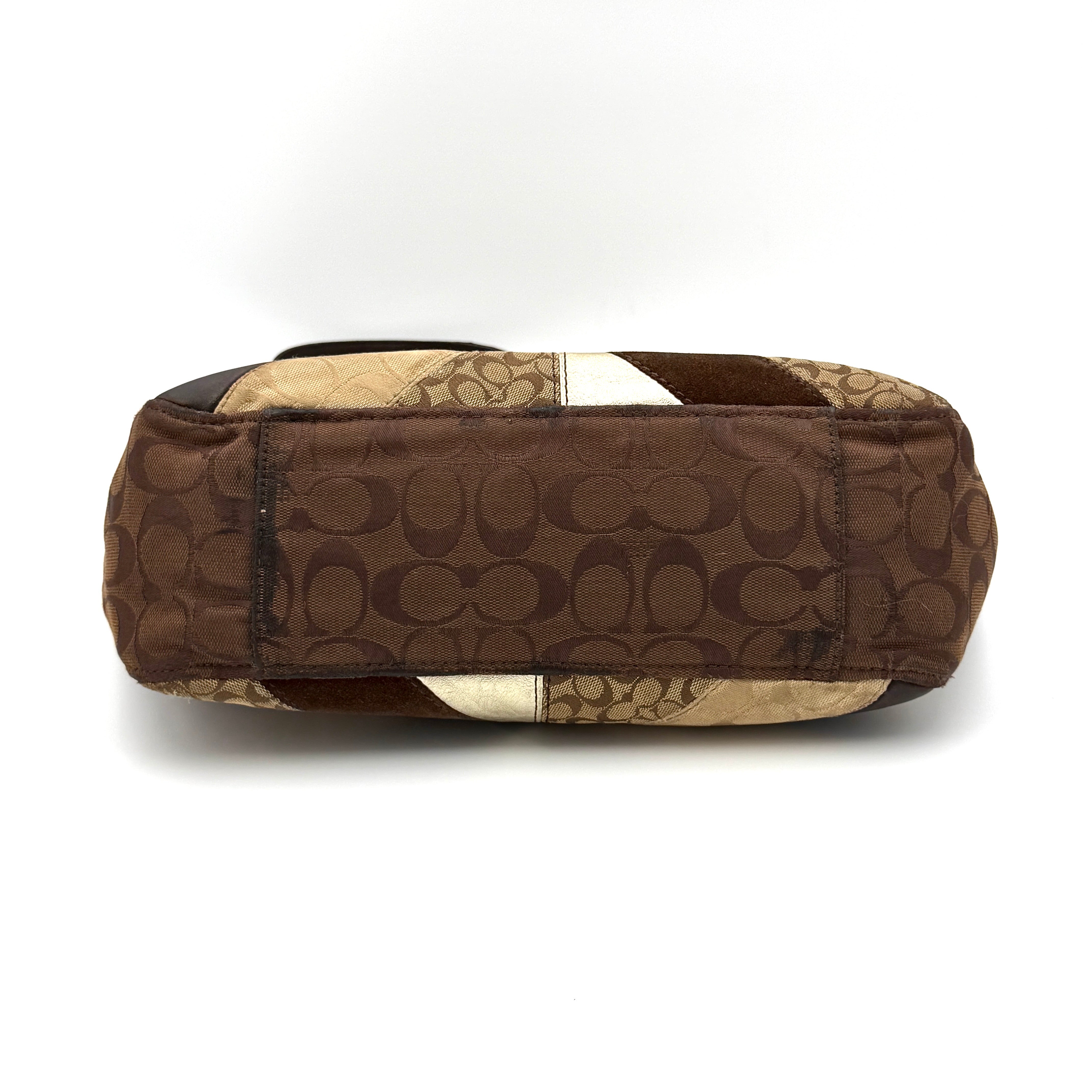 Coach Y2K Chevron Patchwork Tote Bag Brown Multicolor