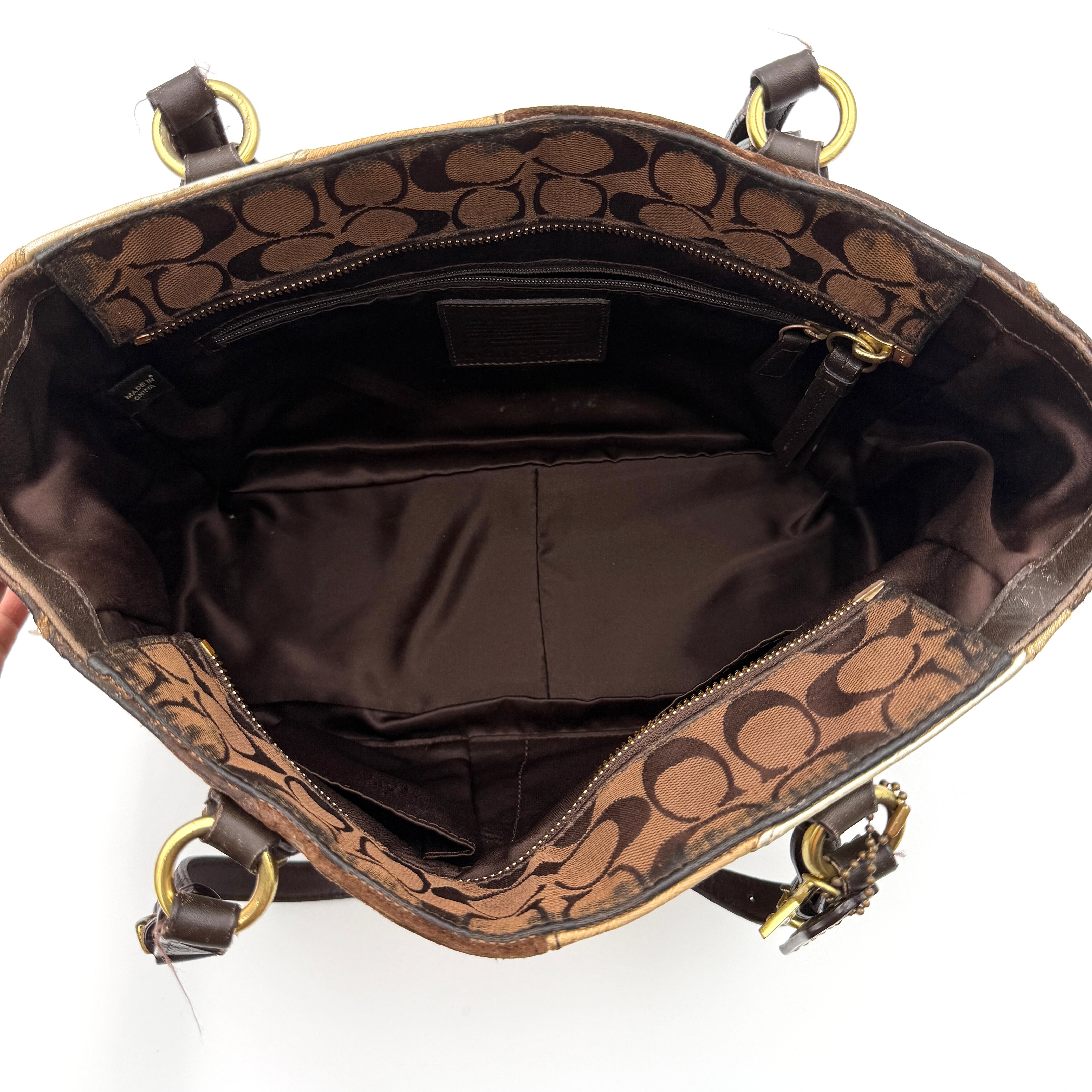 Coach Y2K Chevron Patchwork Tote Bag Brown Multicolor