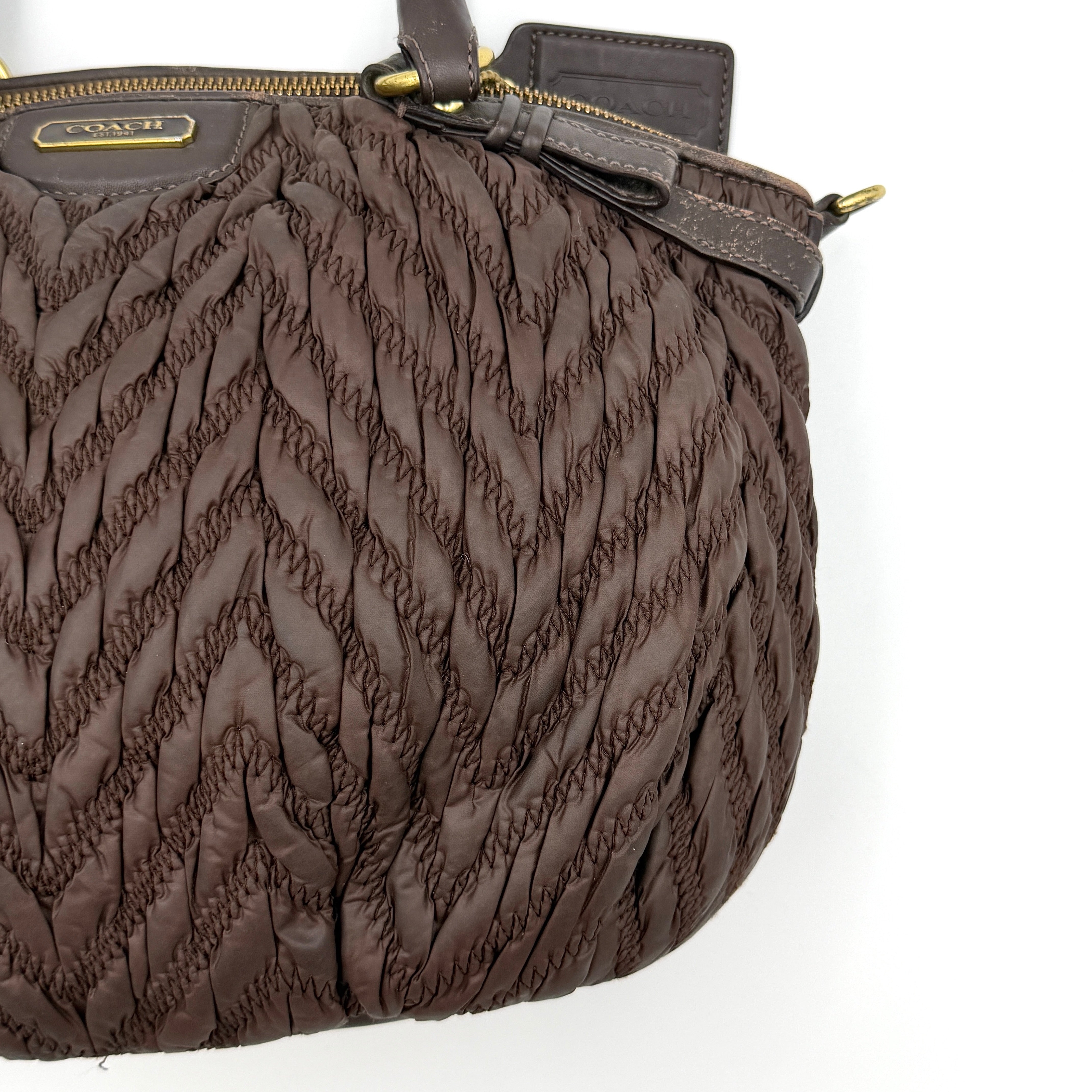Coach 2Way Madison Chevron Quilted Nylon Shoulder Bag Brown
