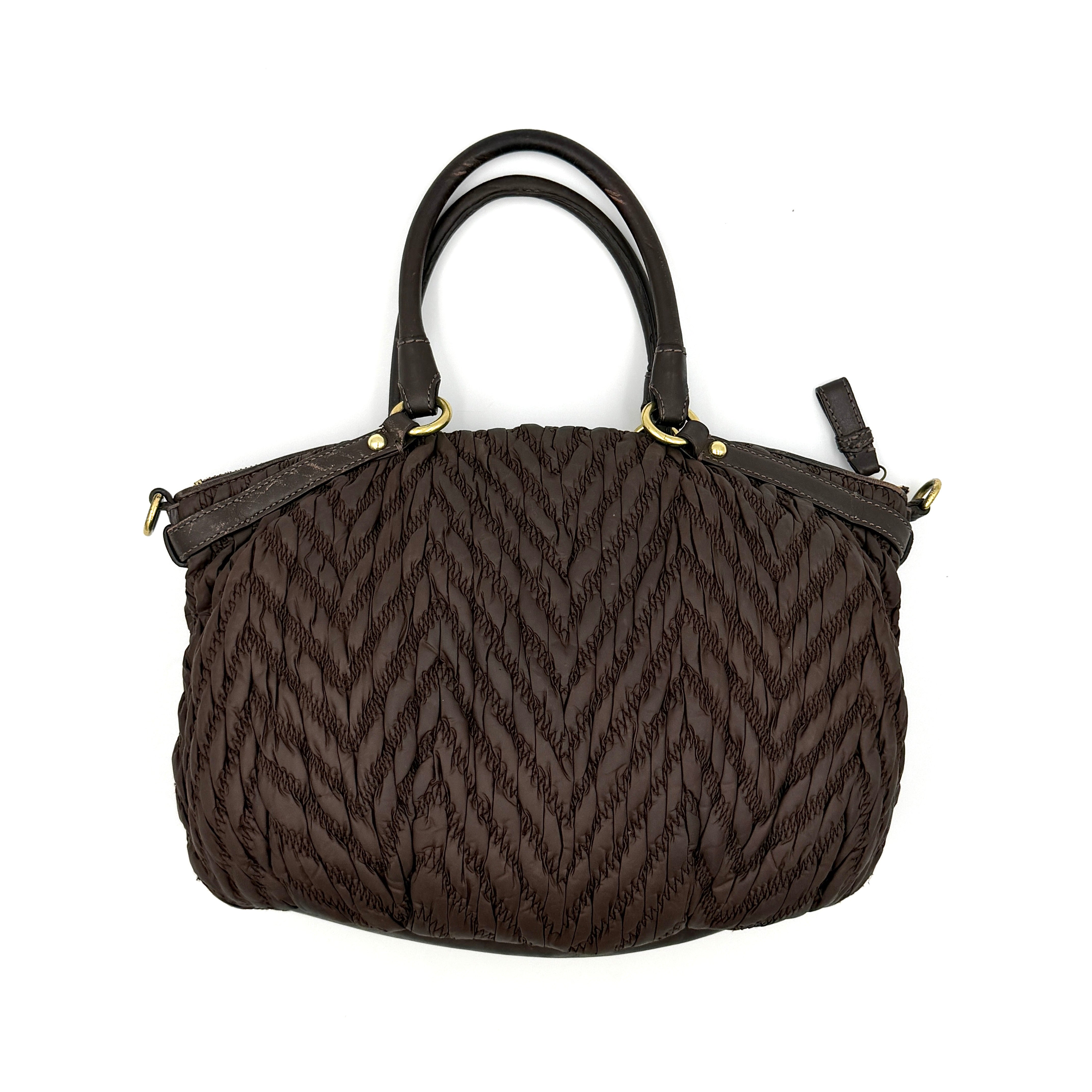 Coach 2Way Madison Chevron Quilted Nylon Shoulder Bag Brown