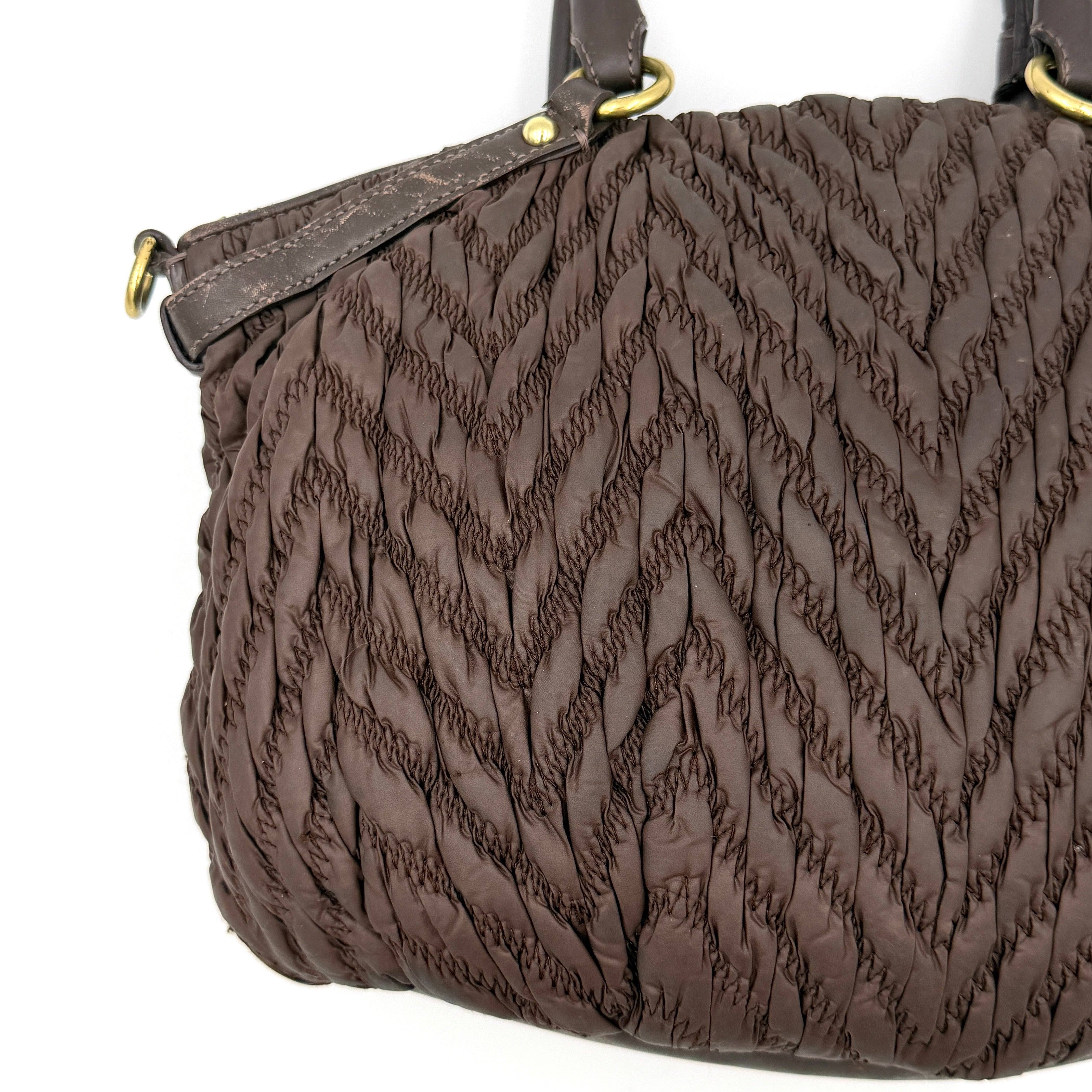 Coach 2Way Madison Chevron Quilted Nylon Shoulder Bag Brown