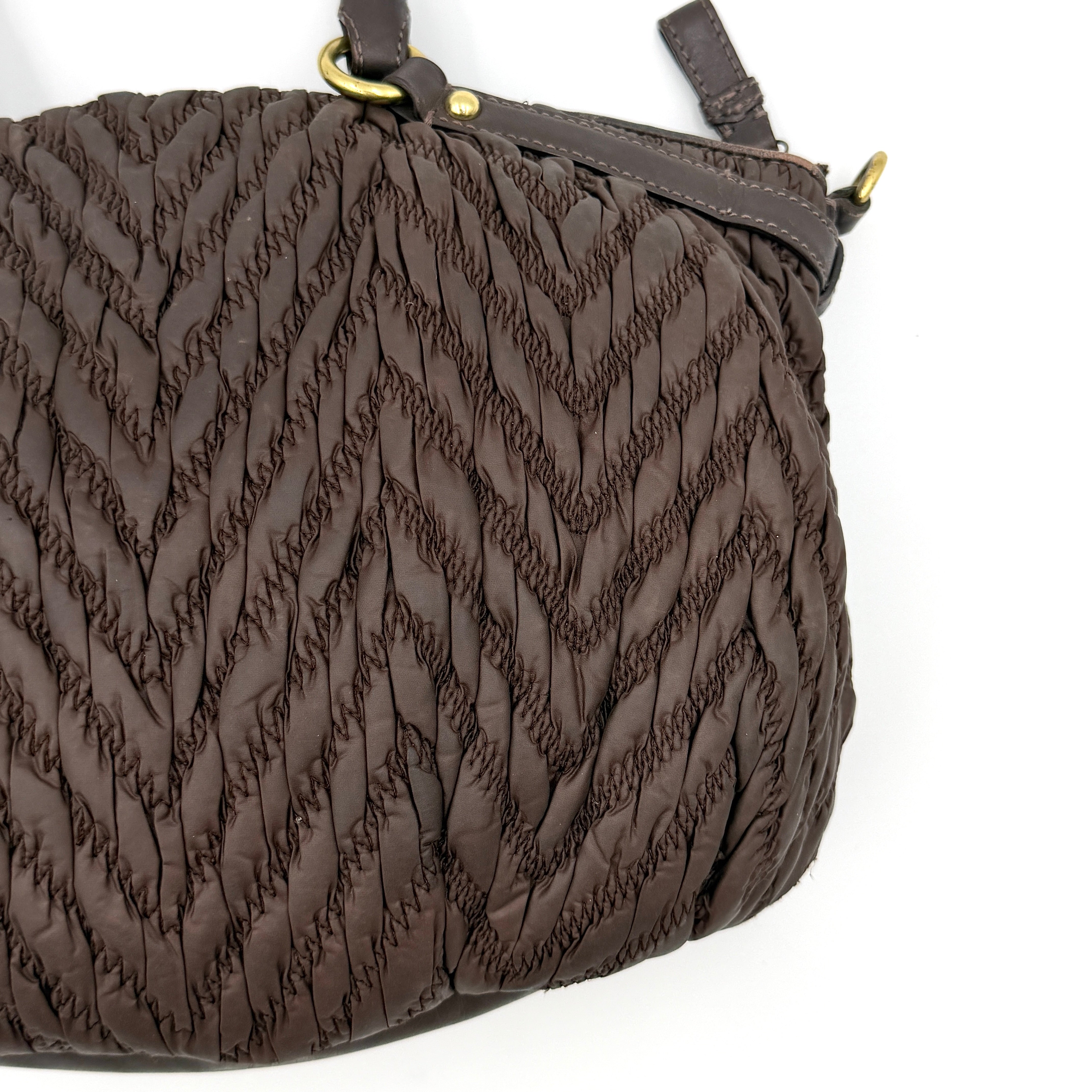 Coach 2Way Madison Chevron Quilted Nylon Shoulder Bag Brown