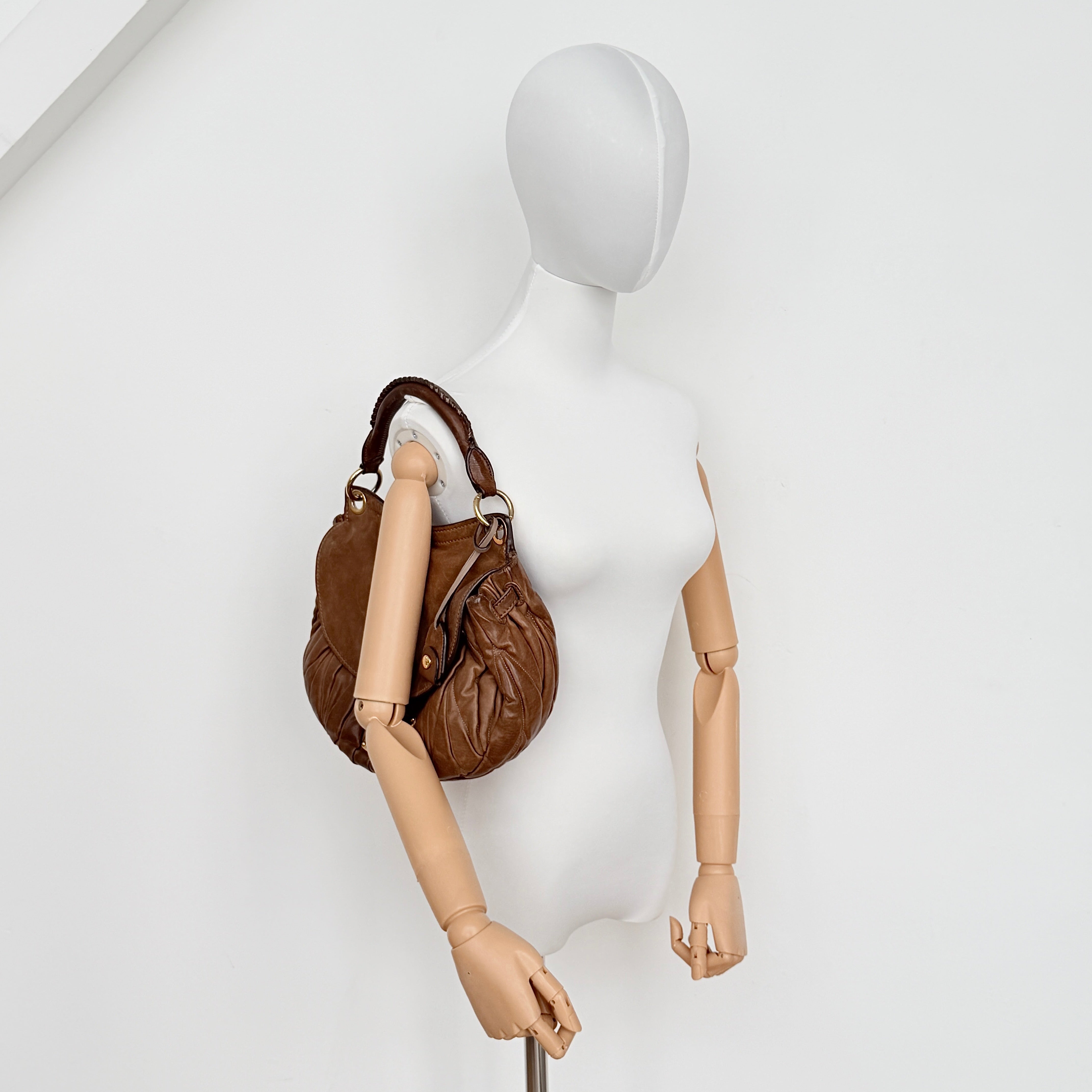 Miu Miu 2Way Matelasse Coffer Hobo Shoulder Bag Brown