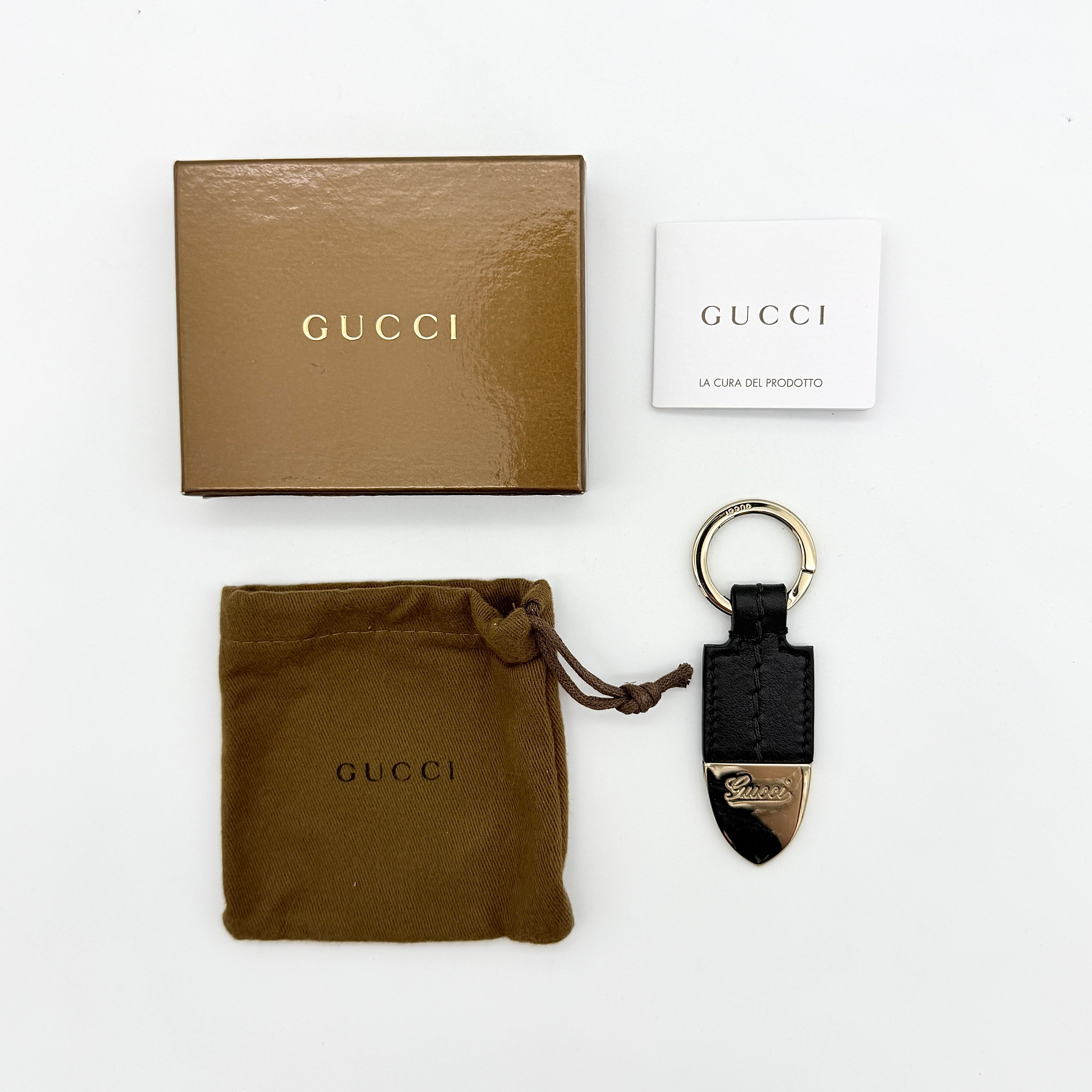 Gucci Script Logo Leather Keyring Black