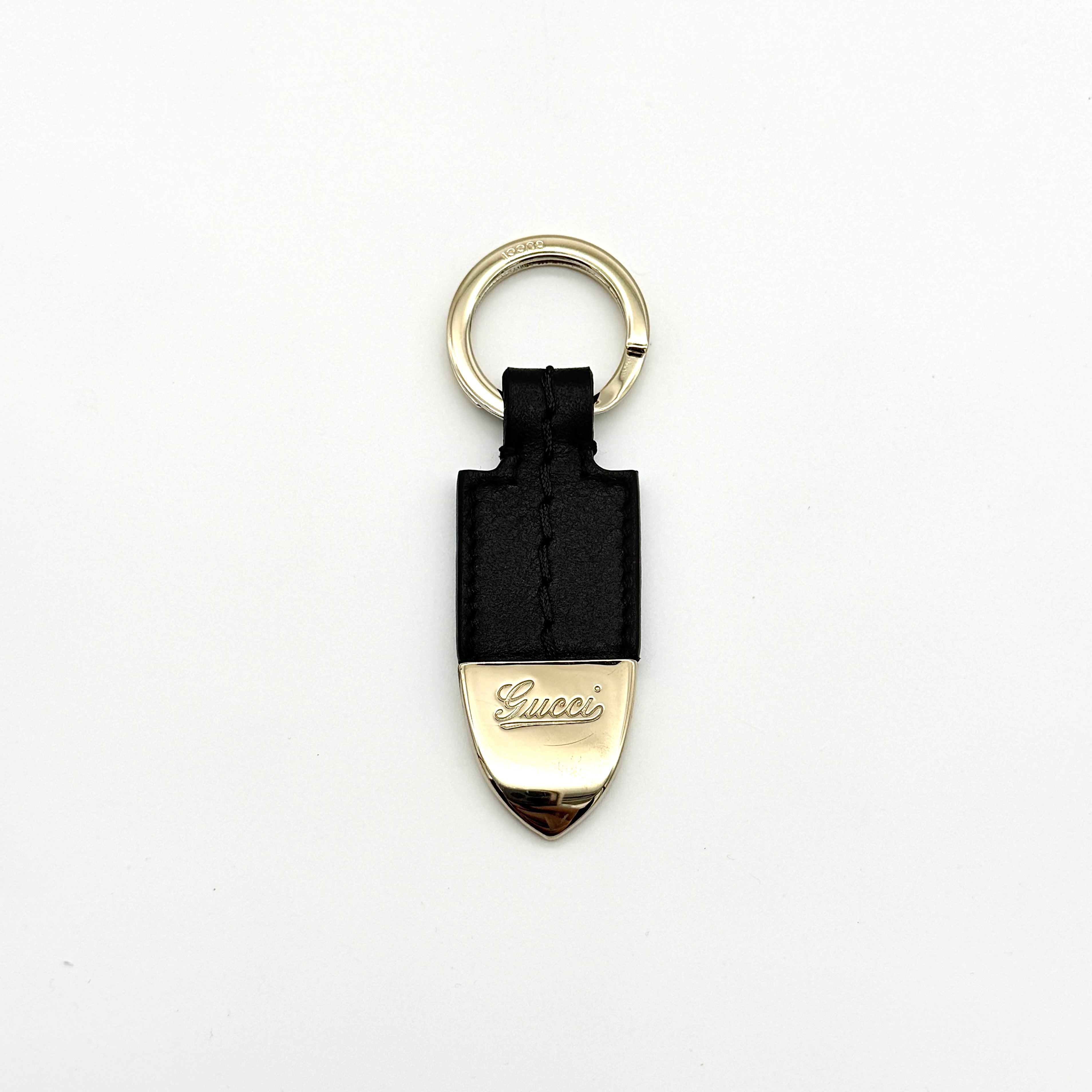 Gucci Script Logo Leather Keyring Black