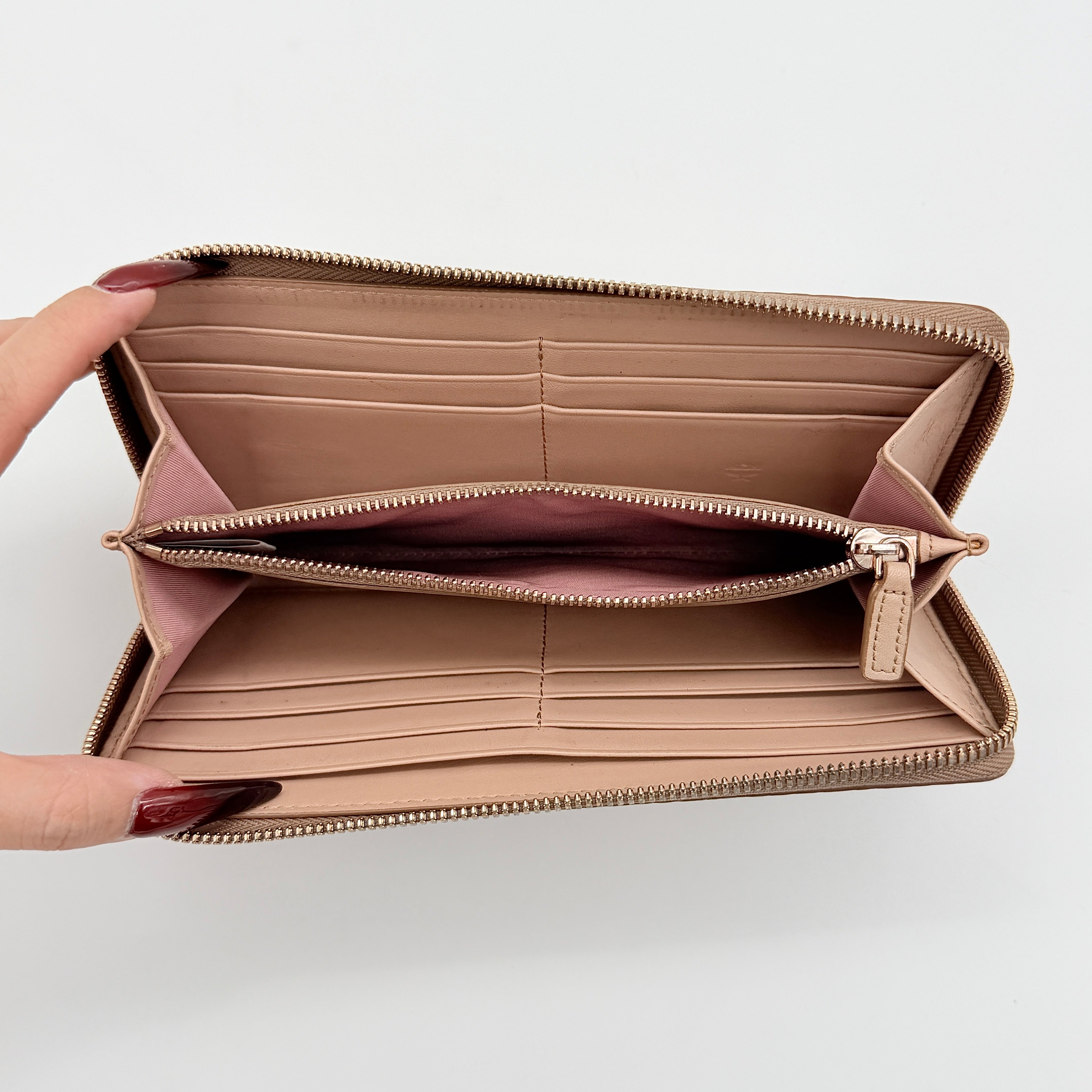 MCM Visetos Monogram Zip Around Wallet Metallic Rose Gold