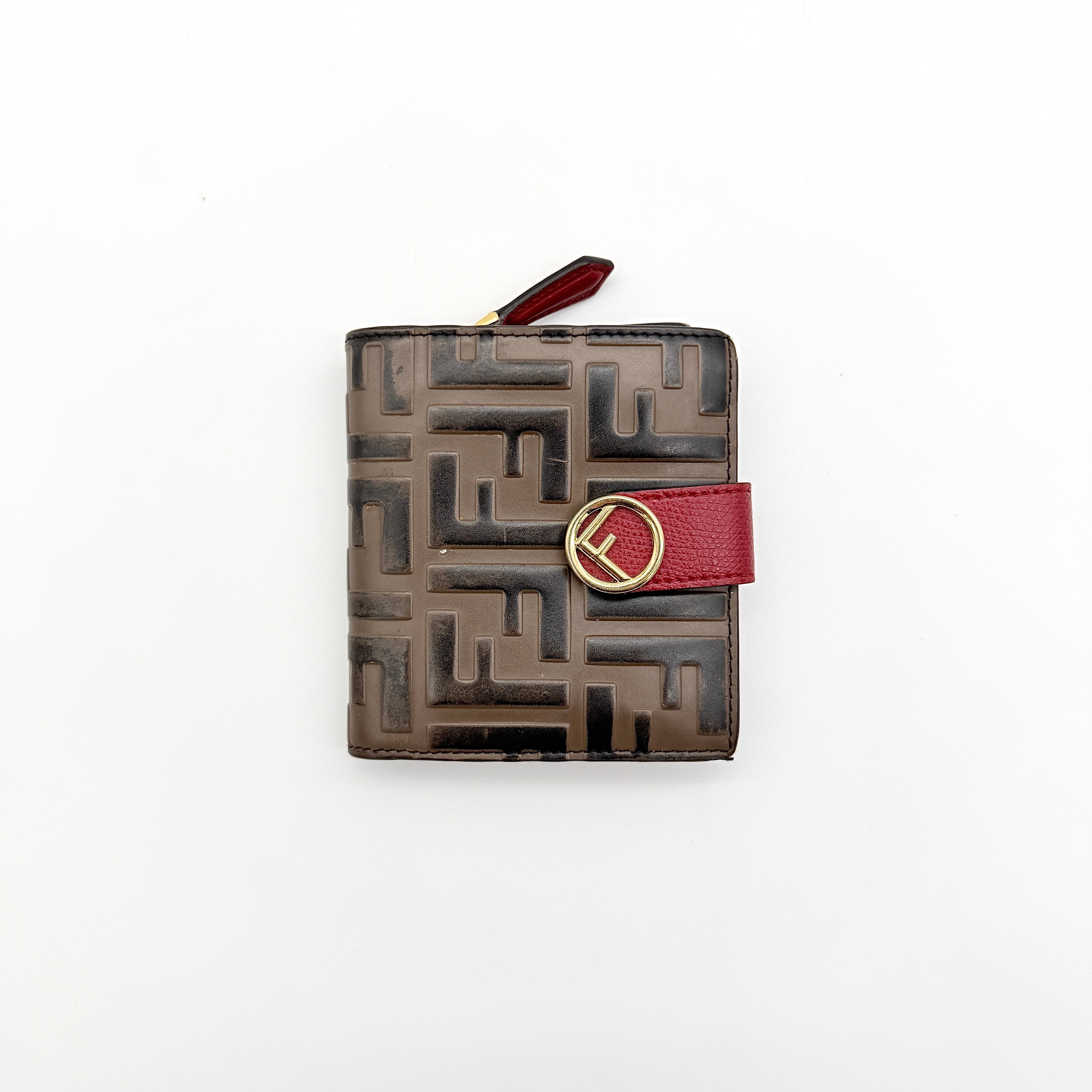 Fendi FF Embossed Logo Bifold Wallet Brown/Red