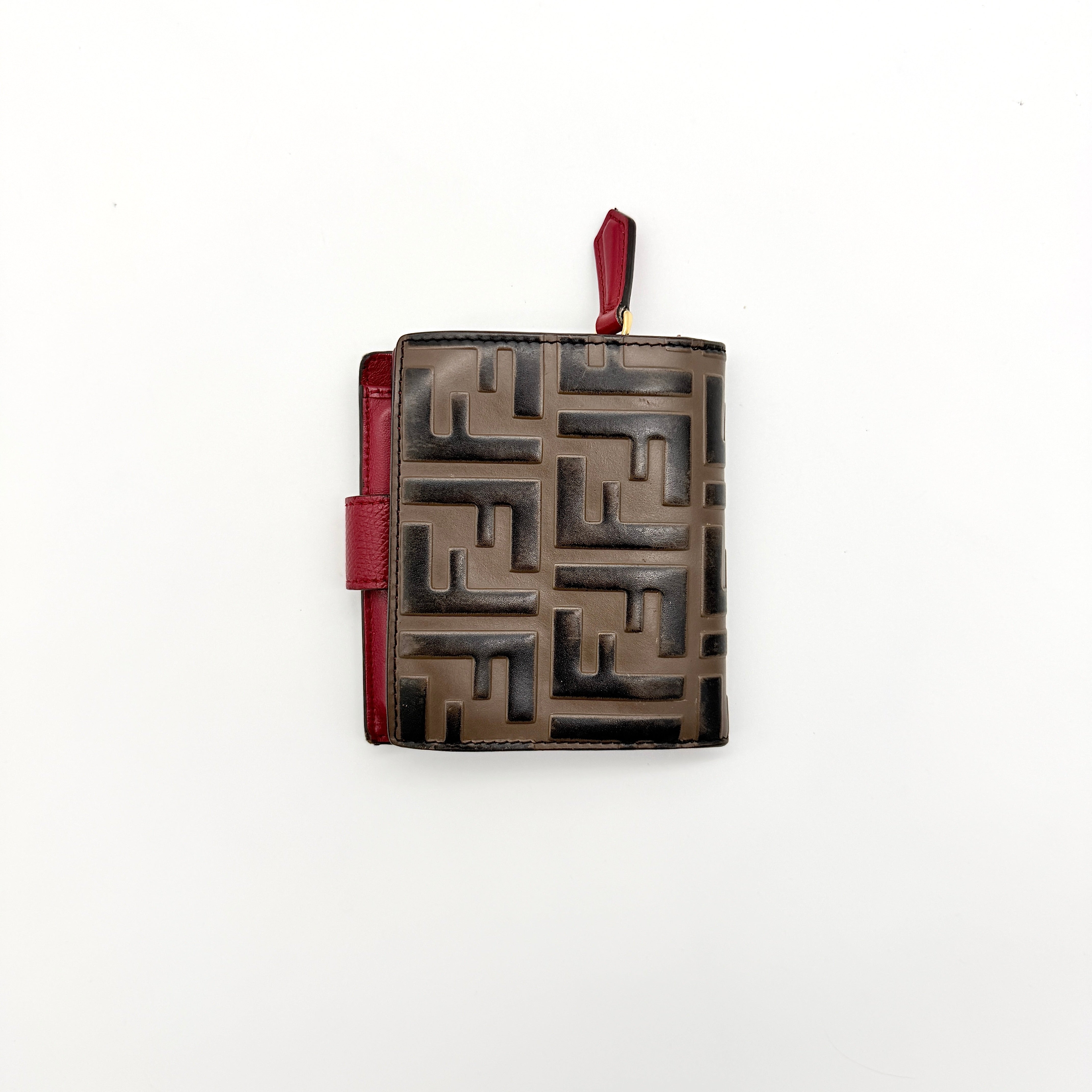 Fendi FF Embossed Logo Bifold Wallet Brown/Red
