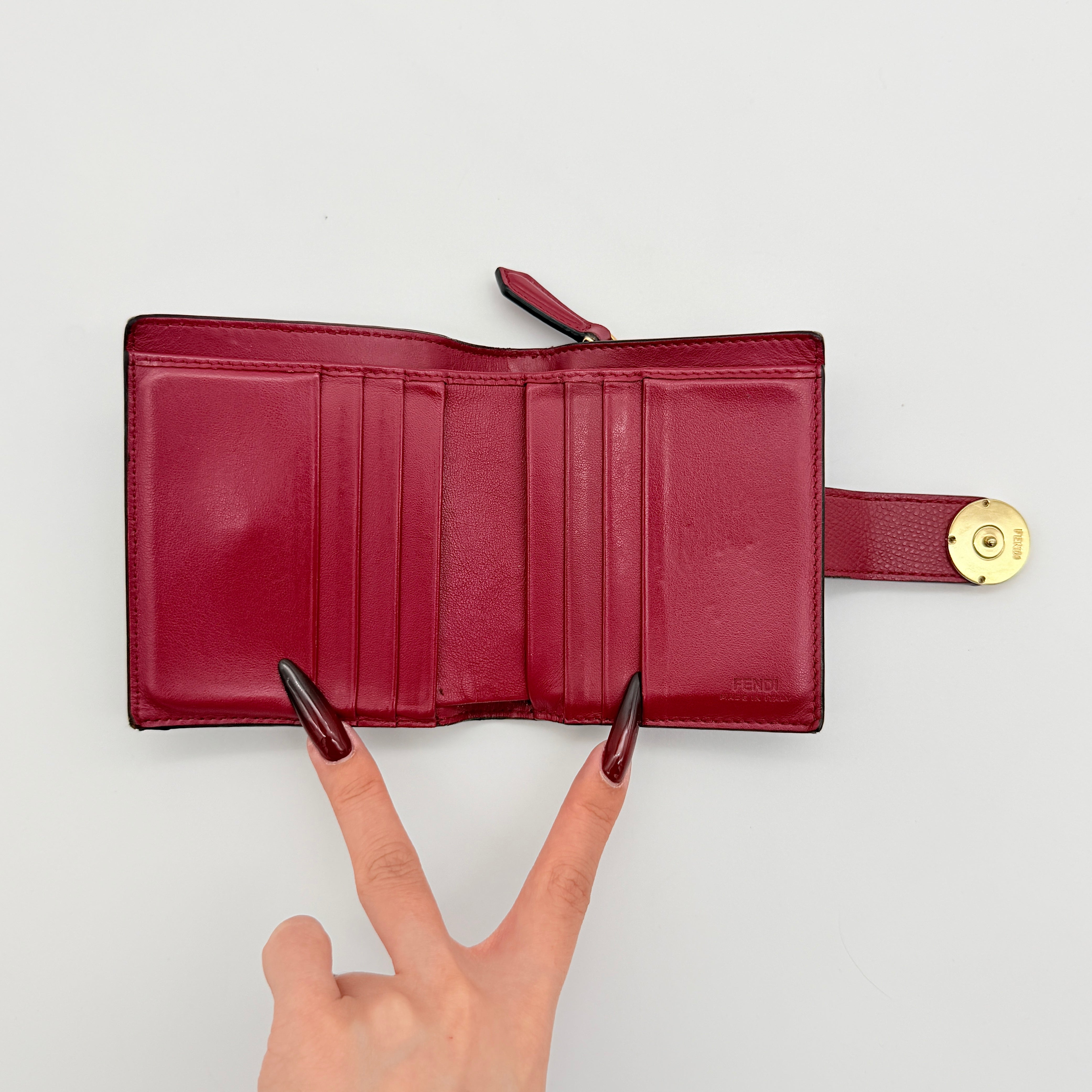 Fendi FF Embossed Logo Bifold Wallet Brown/Red