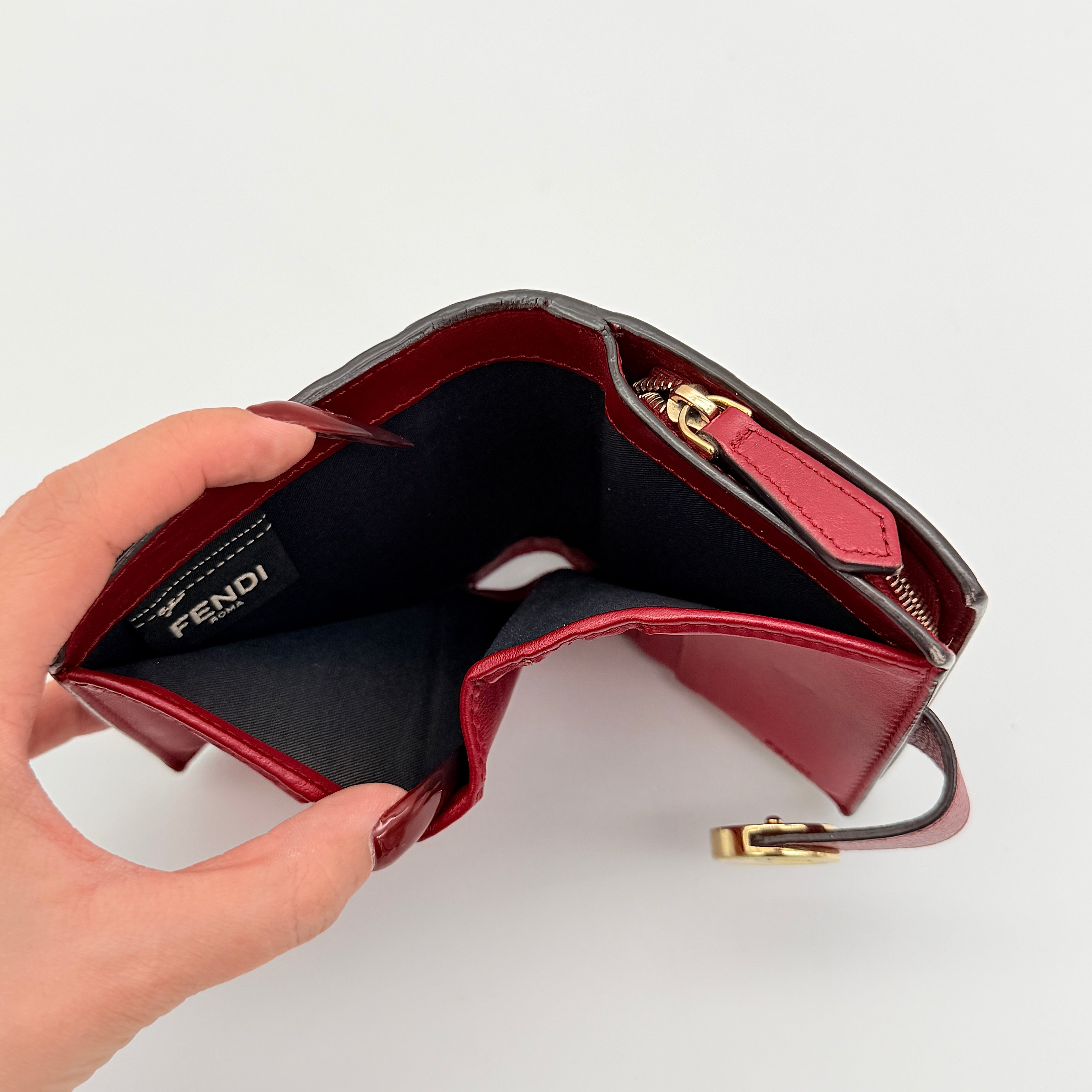 Fendi FF Embossed Logo Bifold Wallet Brown/Red