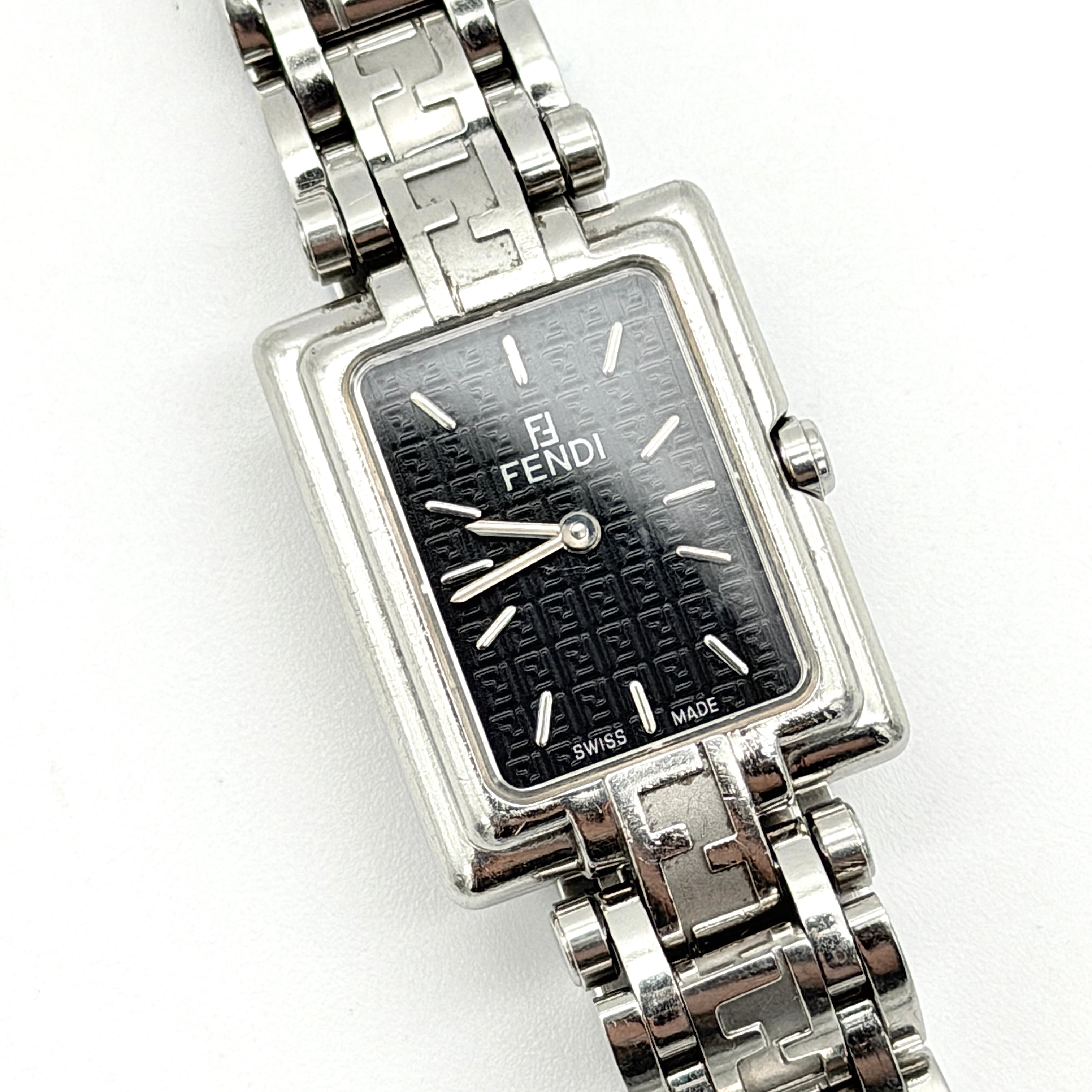Fendi FF Zucca 710L Black Dial Stainless Steel Watch