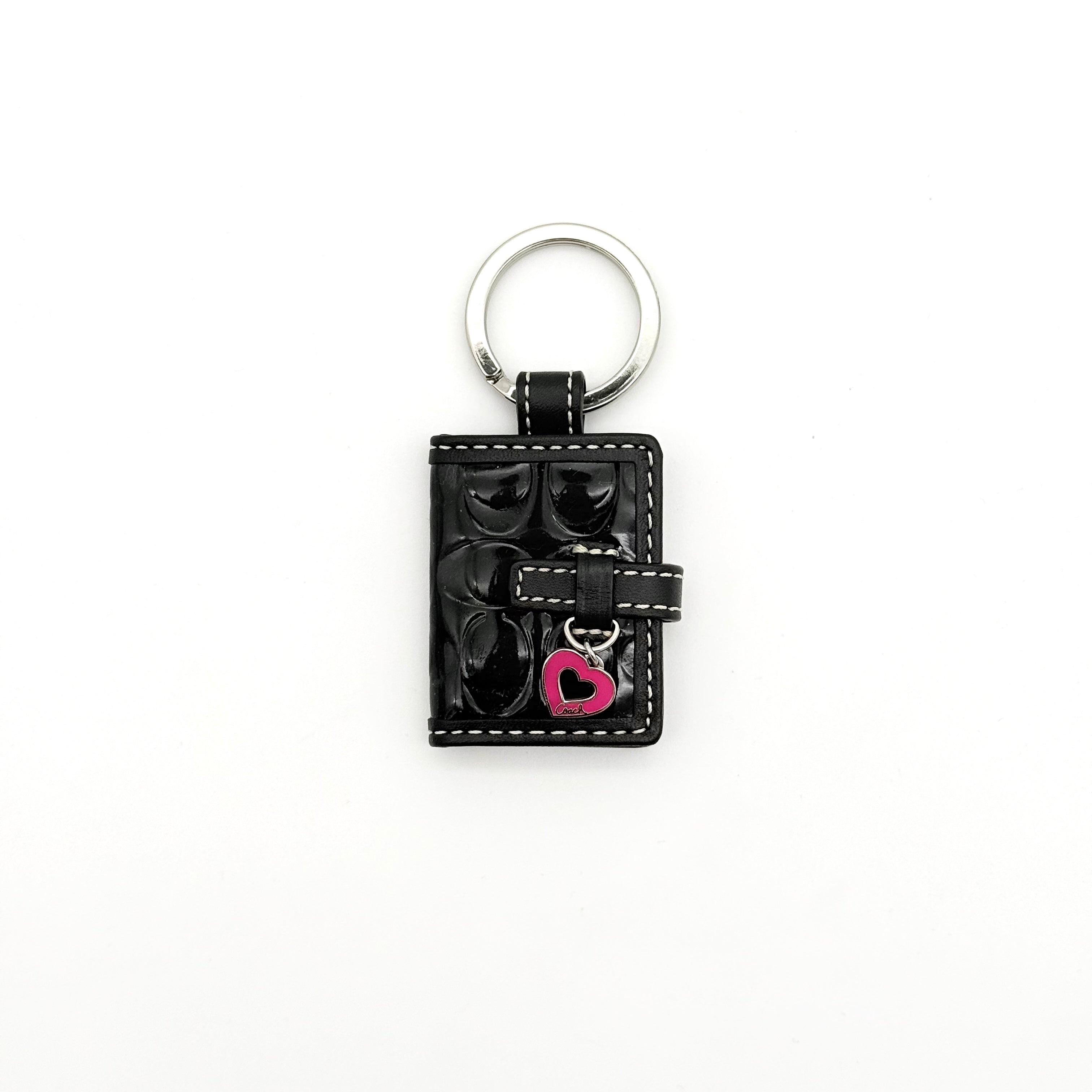Coach Signature Patent Picture Frame Charm Keychain Black/Pink