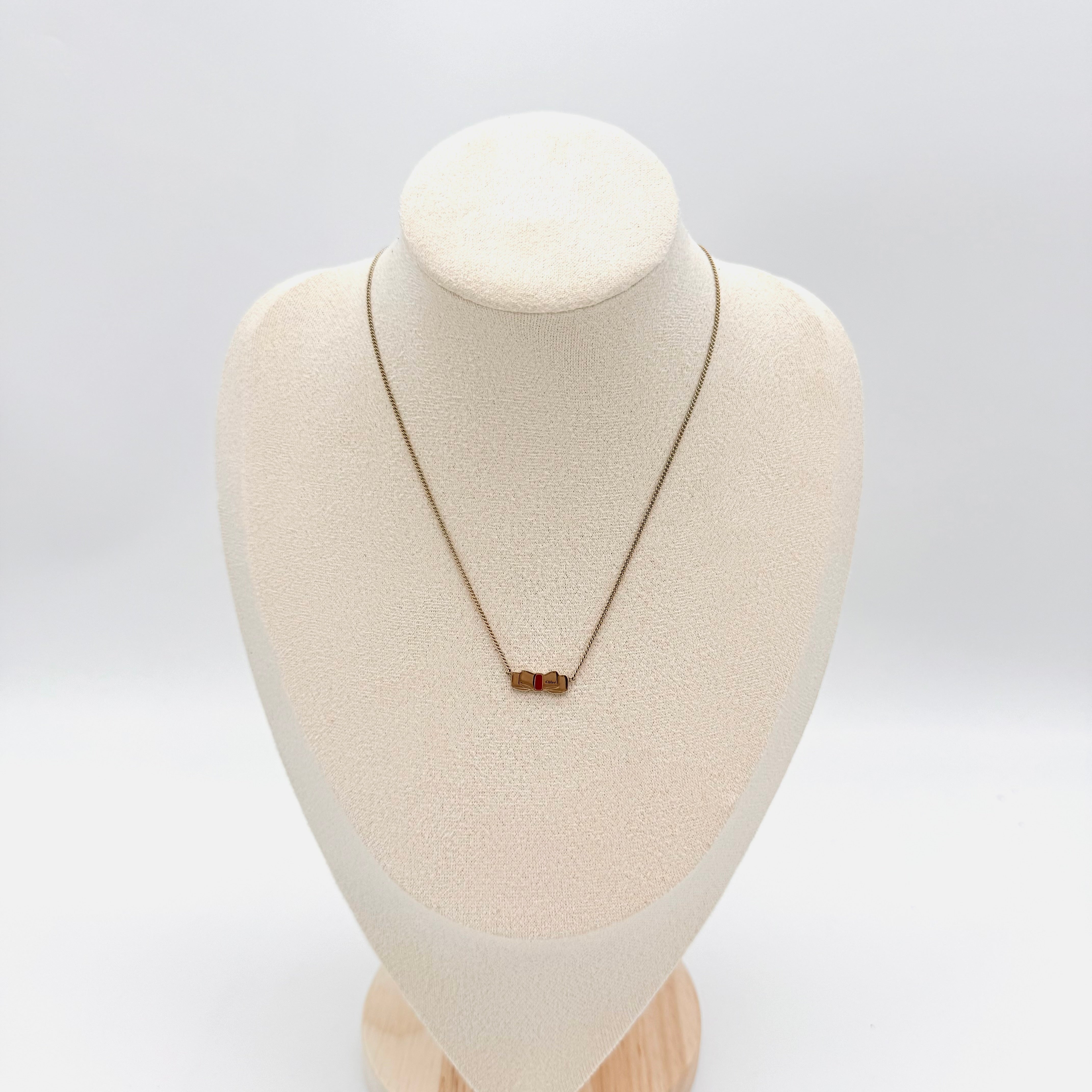 Chloe Ribbon Bow Necklace Gold