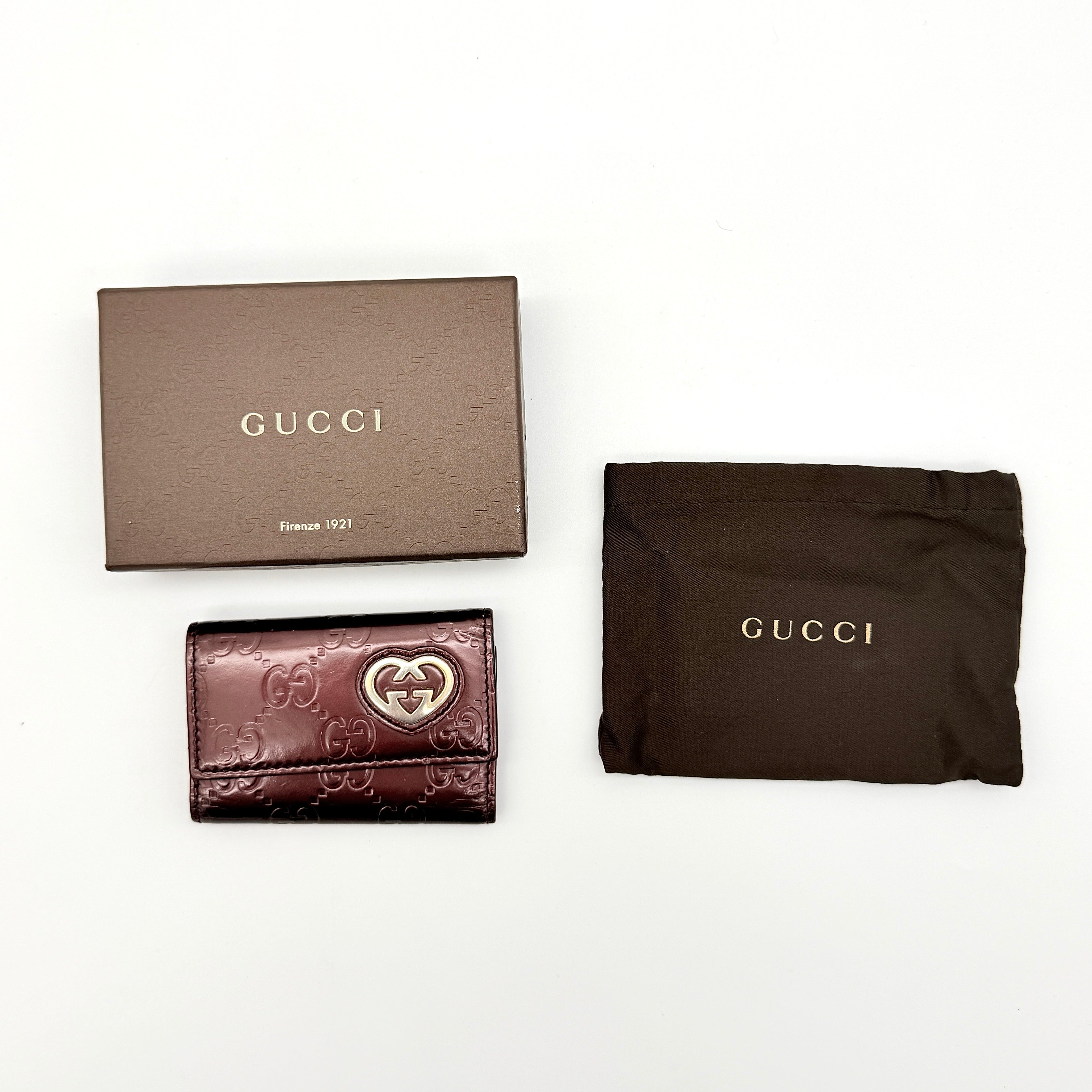 Gucci GG Guccissima Lovely Heart Key Case Burgundy