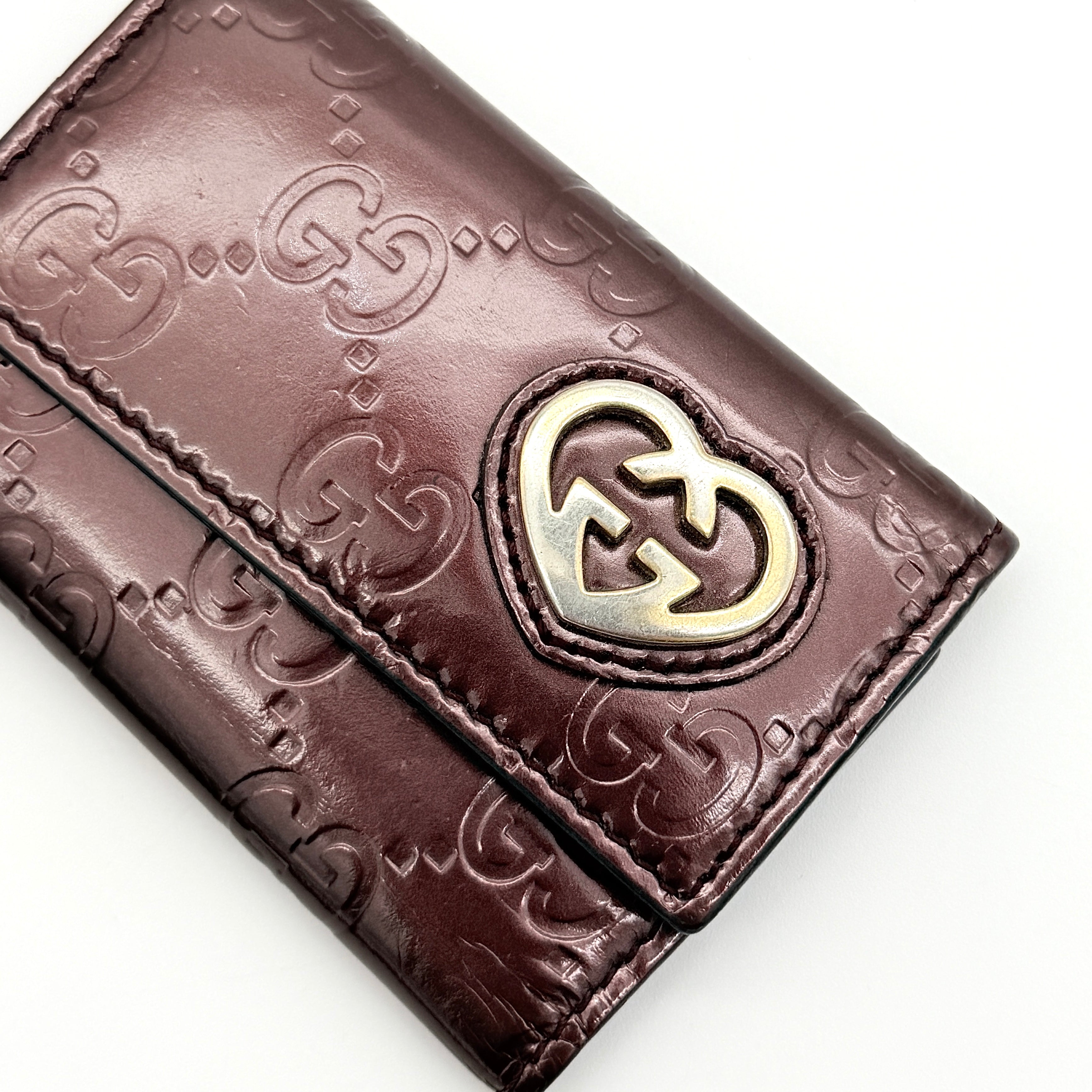 Gucci GG Guccissima Lovely Heart Key Case Burgundy