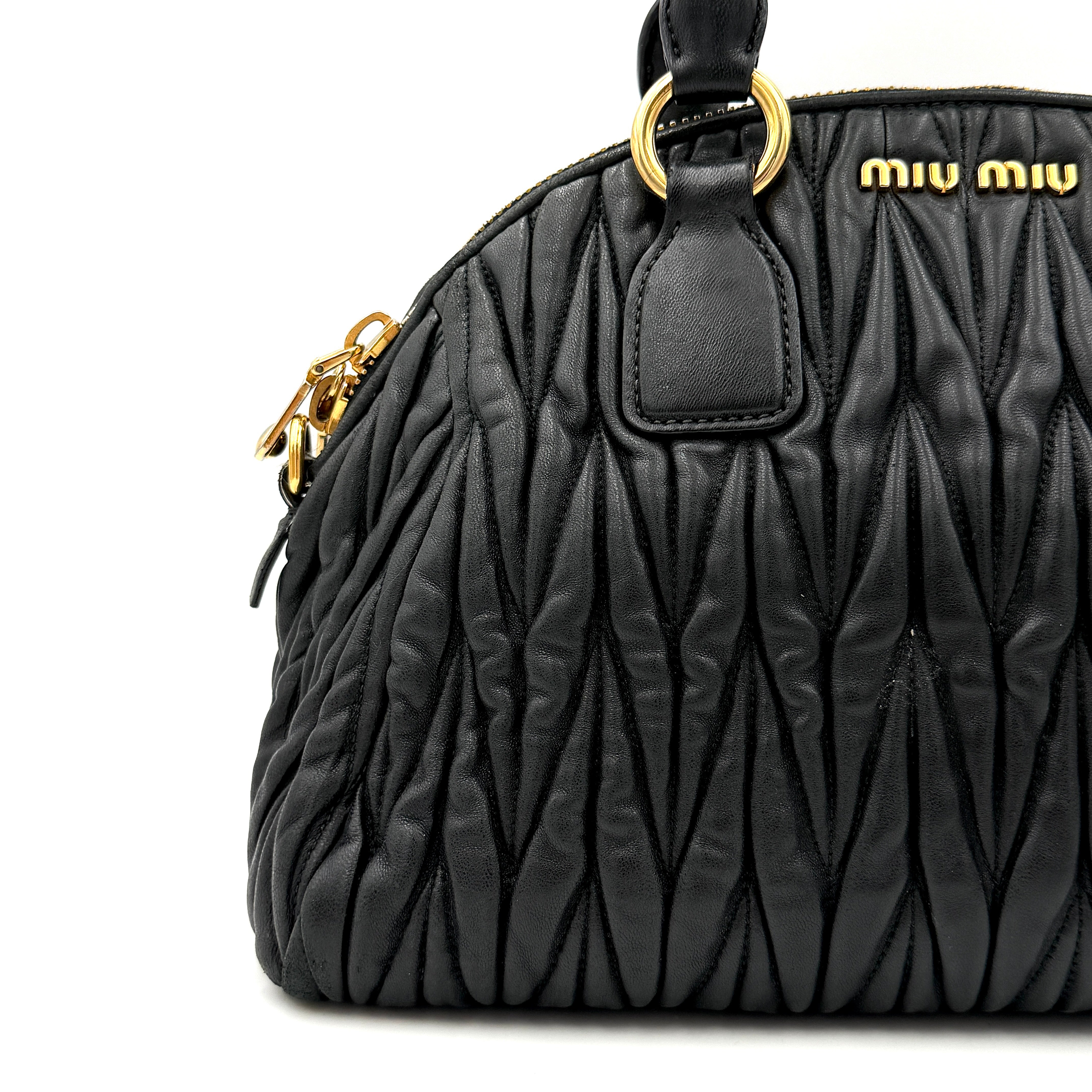 Miu Miu 2Way Matelasse Bowler Shoulder Bag Black