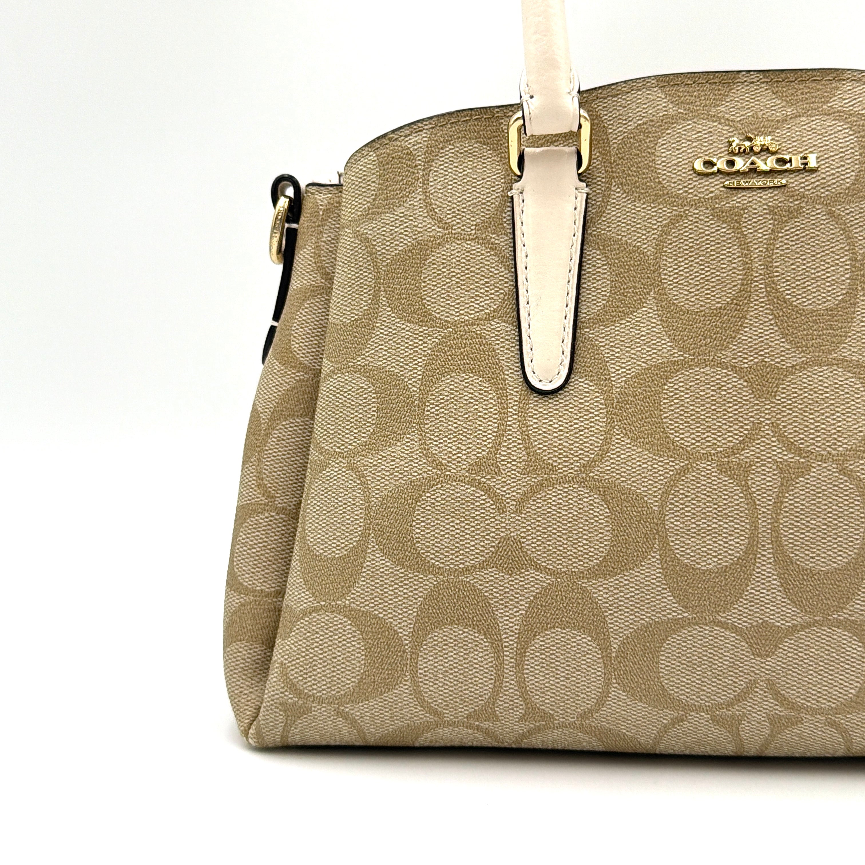 Coach 2Way Mini Sage Carryall Shoulder Bag Beige/White