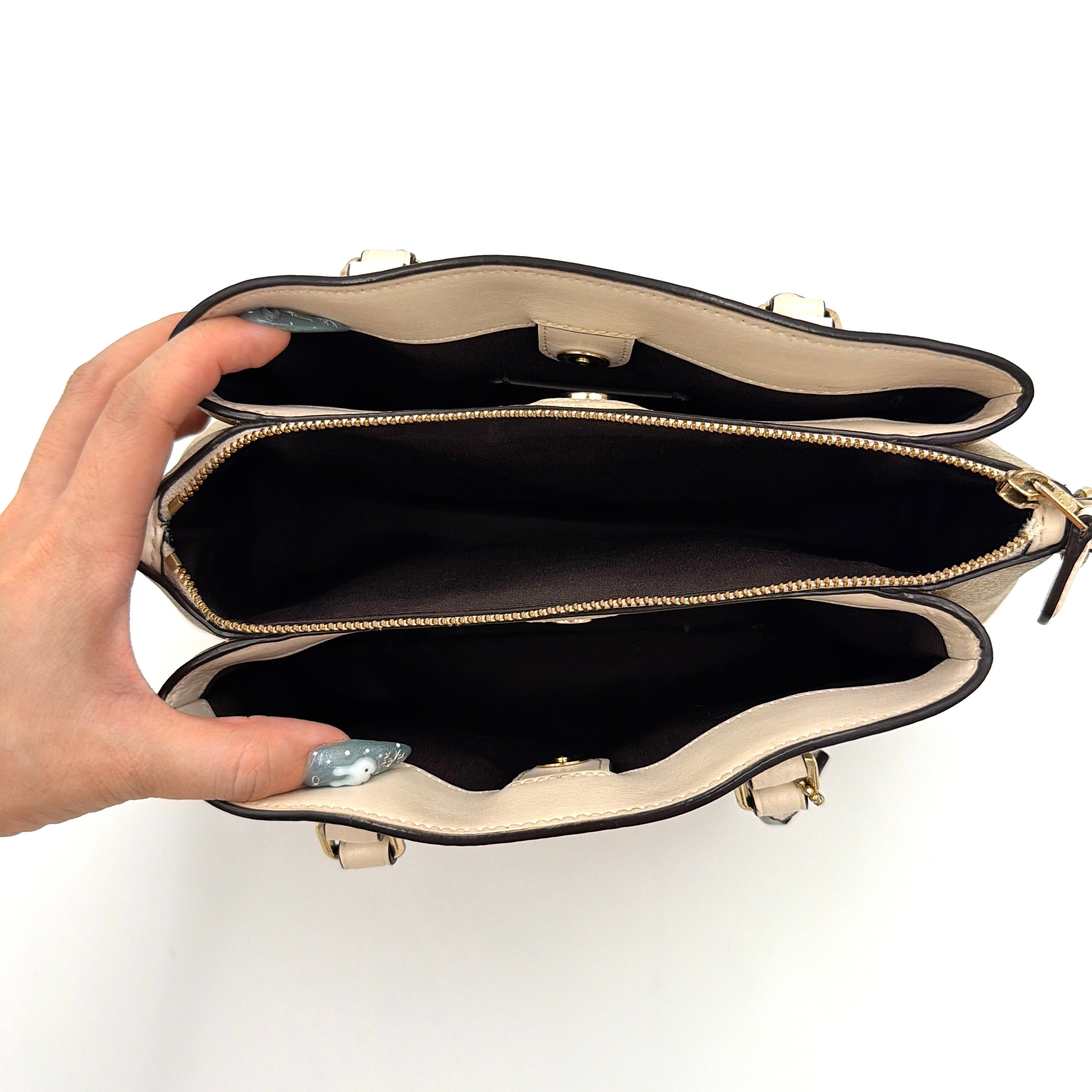 Coach 2Way Mini Sage Carryall Shoulder Bag Beige/White