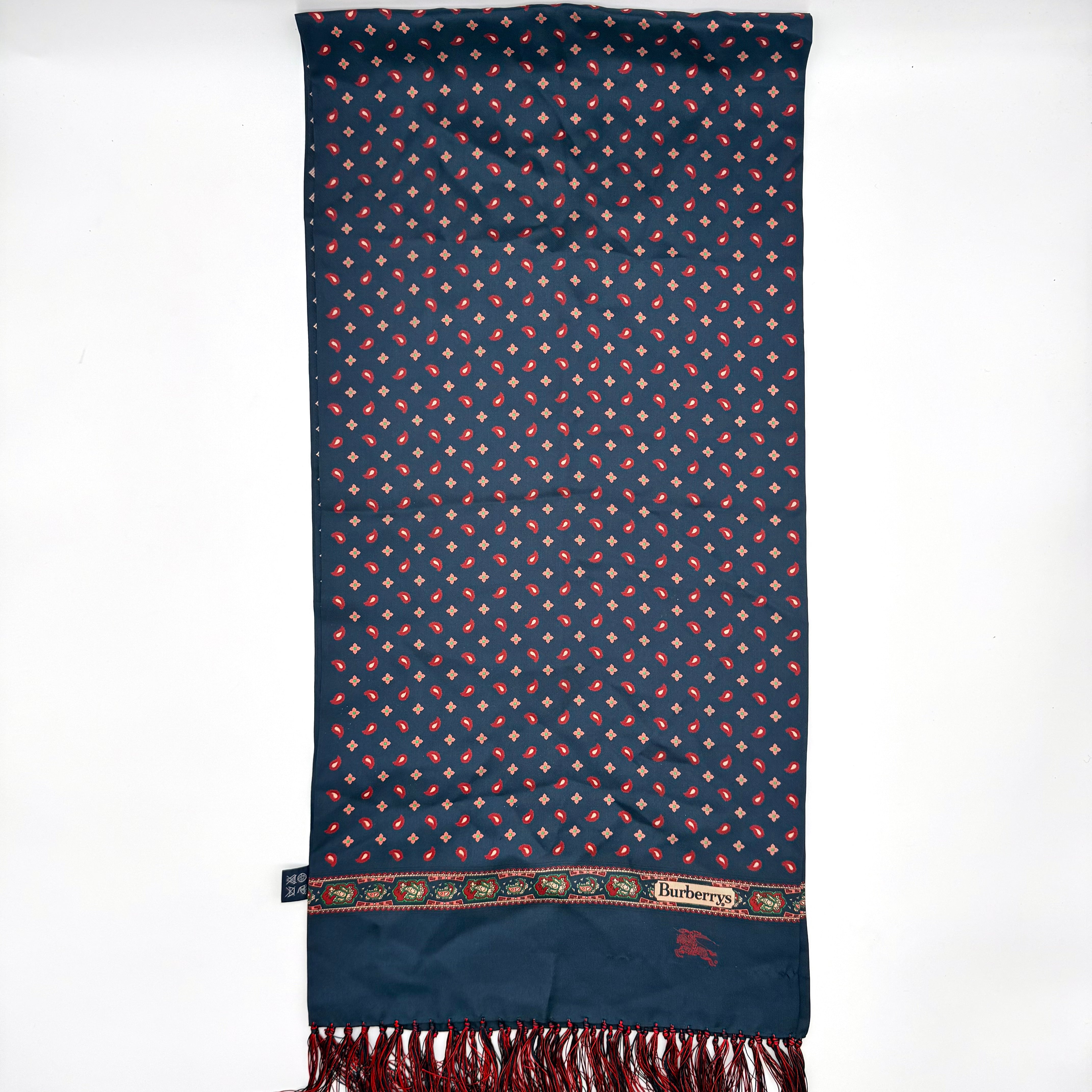 Burberry Geometric Paisley Silk Scarf Navy Blue