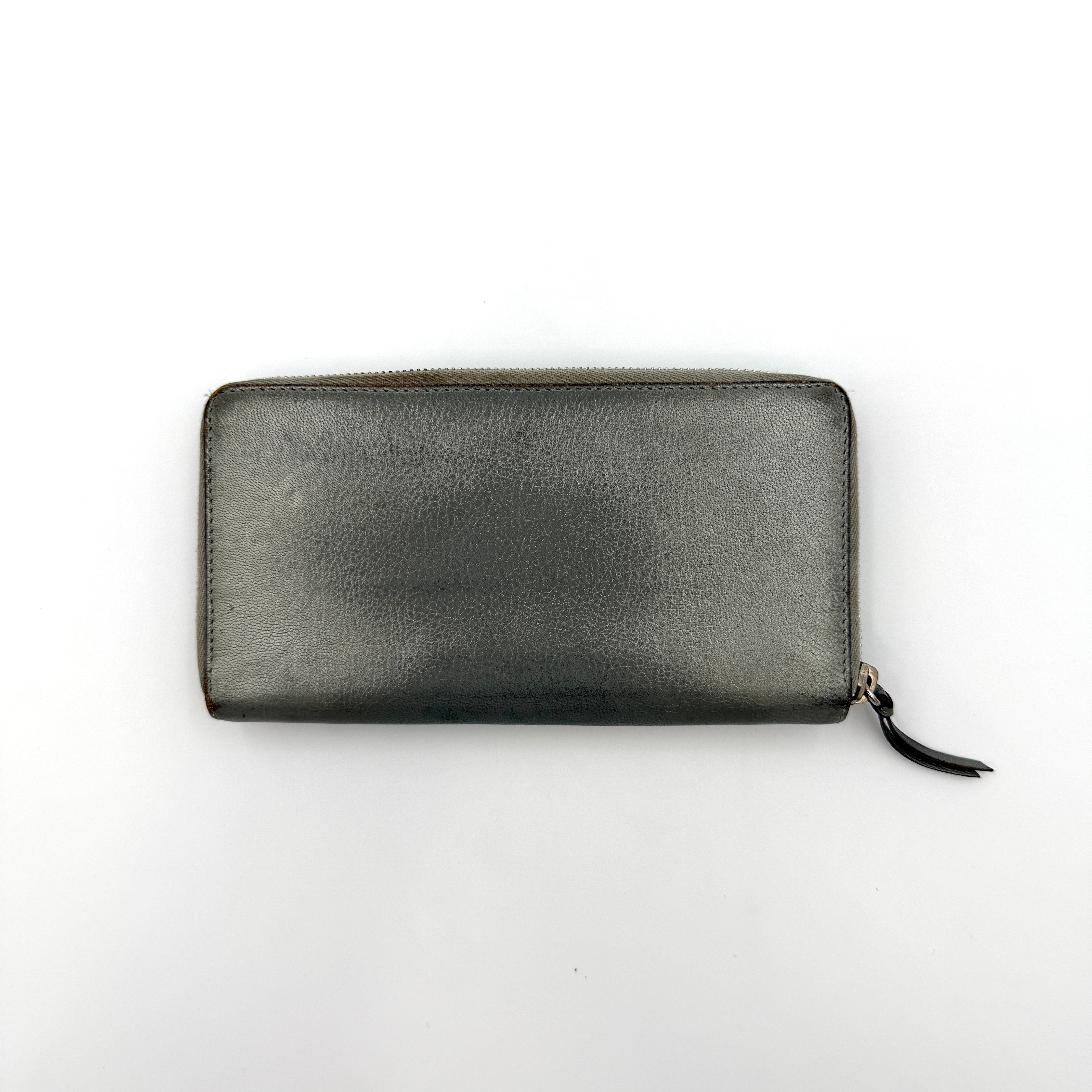 Balenciaga City Leather Long Wallet Metallic Silver