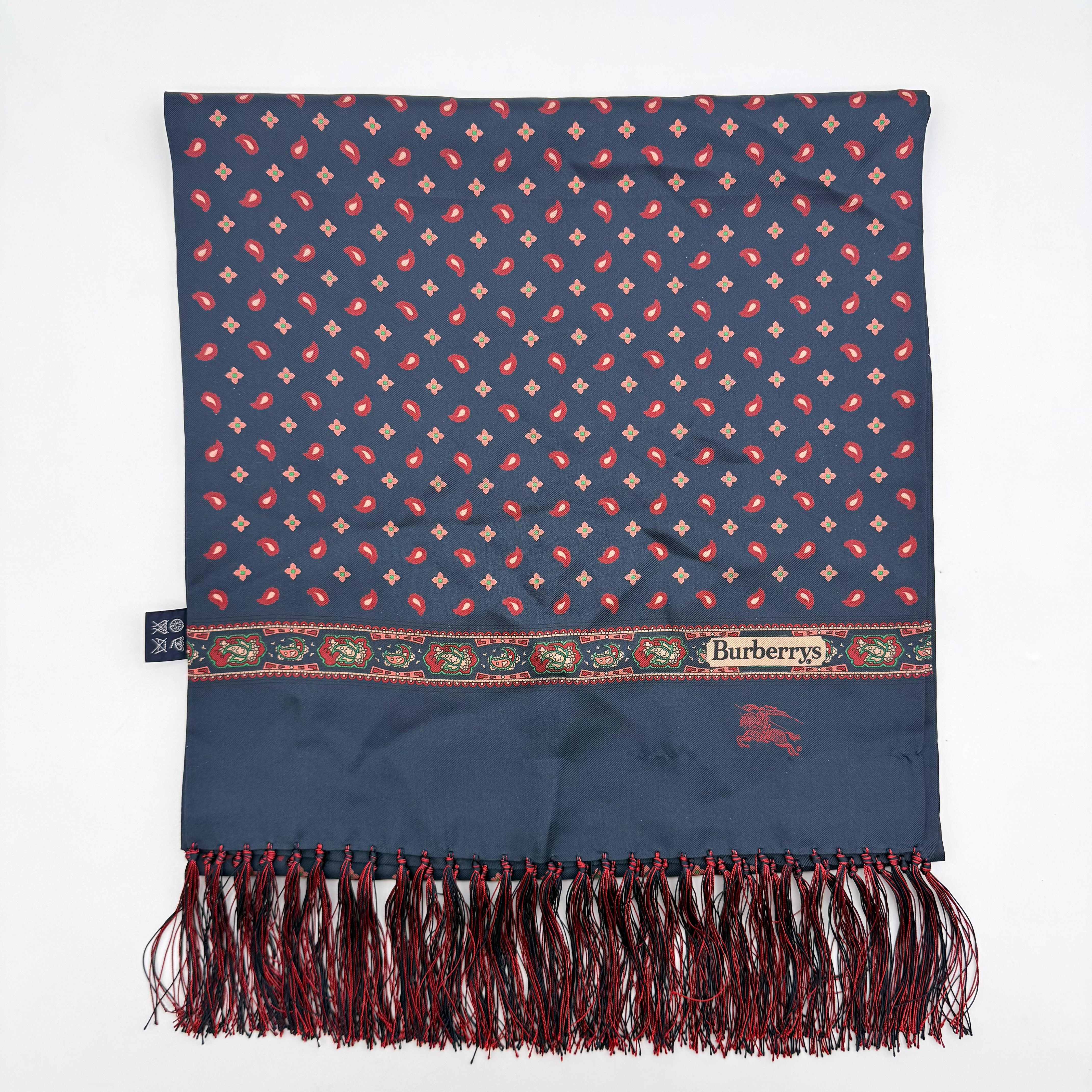 Burberry Geometric Paisley Silk Scarf Navy Blue