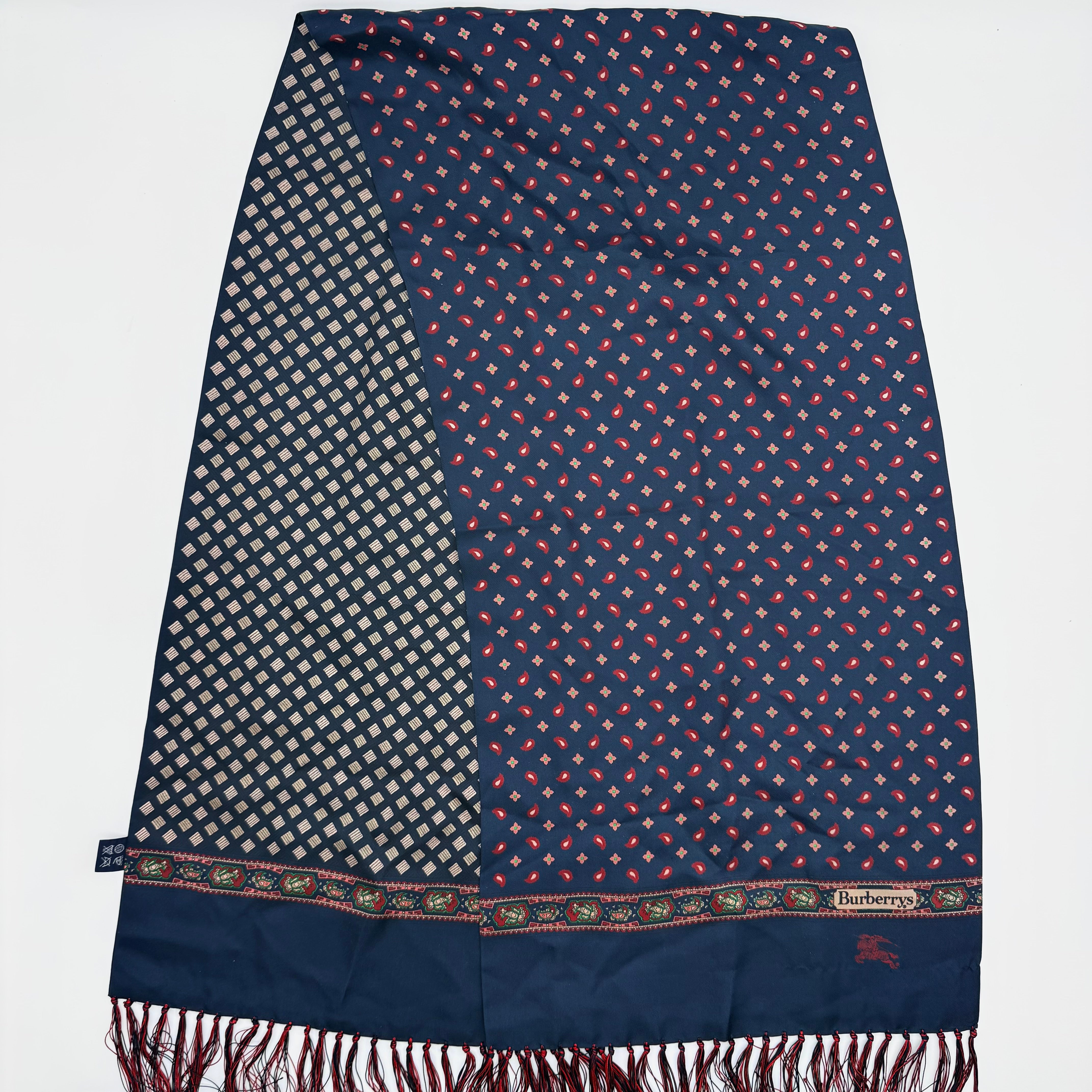 Burberry Geometric Paisley Silk Scarf Navy Blue