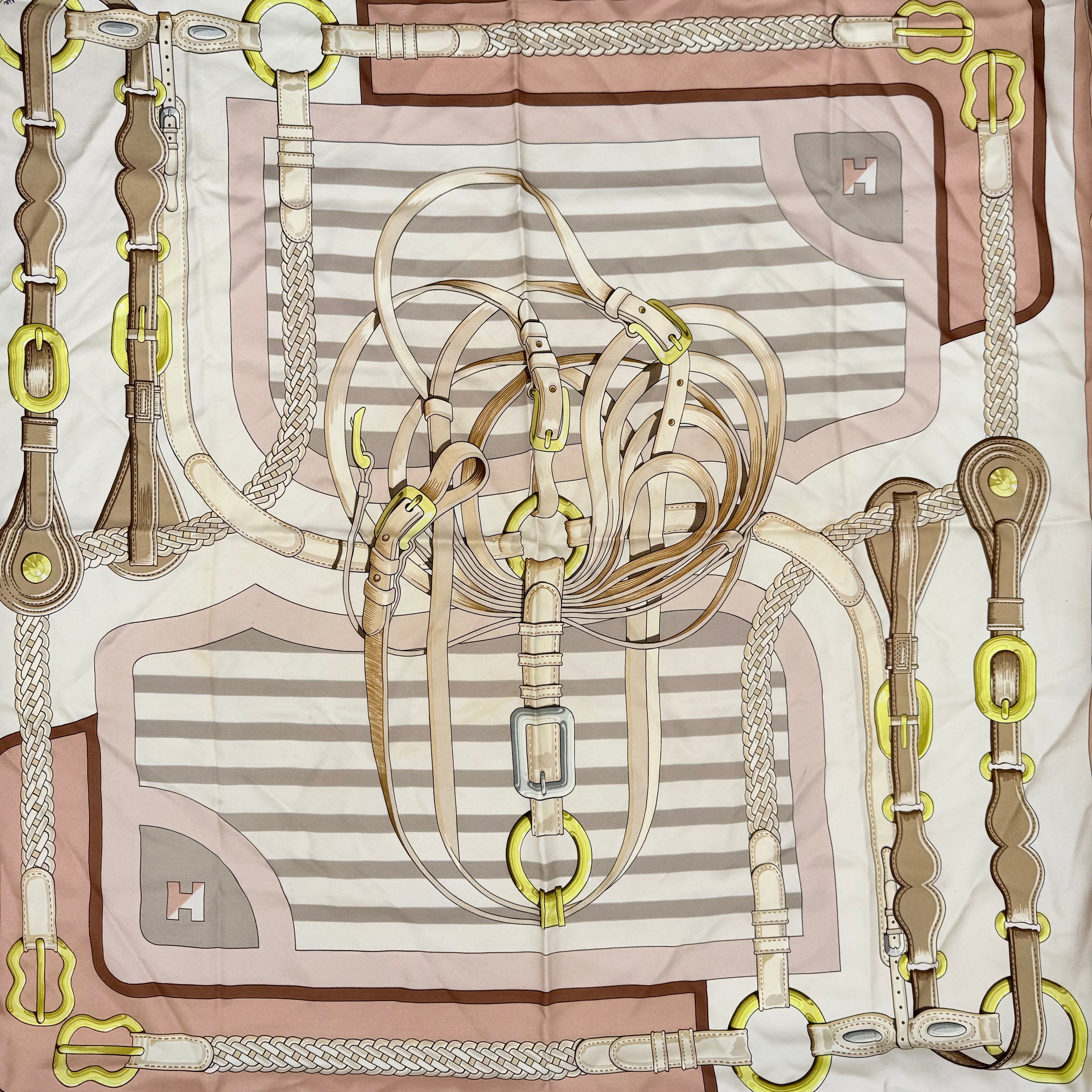 Hermès Coaching Equestrian Silk Scarf Pink/Cream