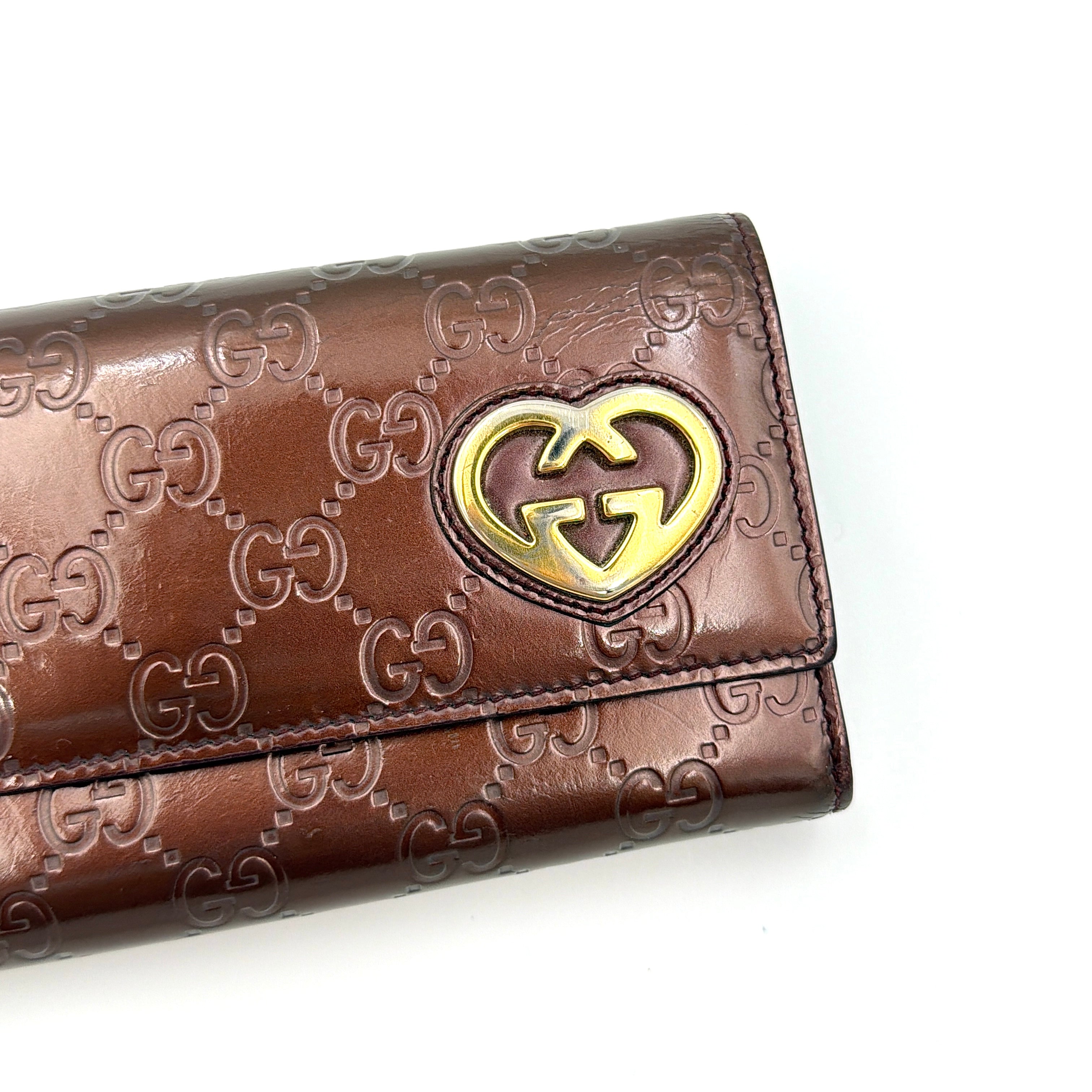 Gucci Monogram Guccissima Heart Continetal Wallet Burgundy