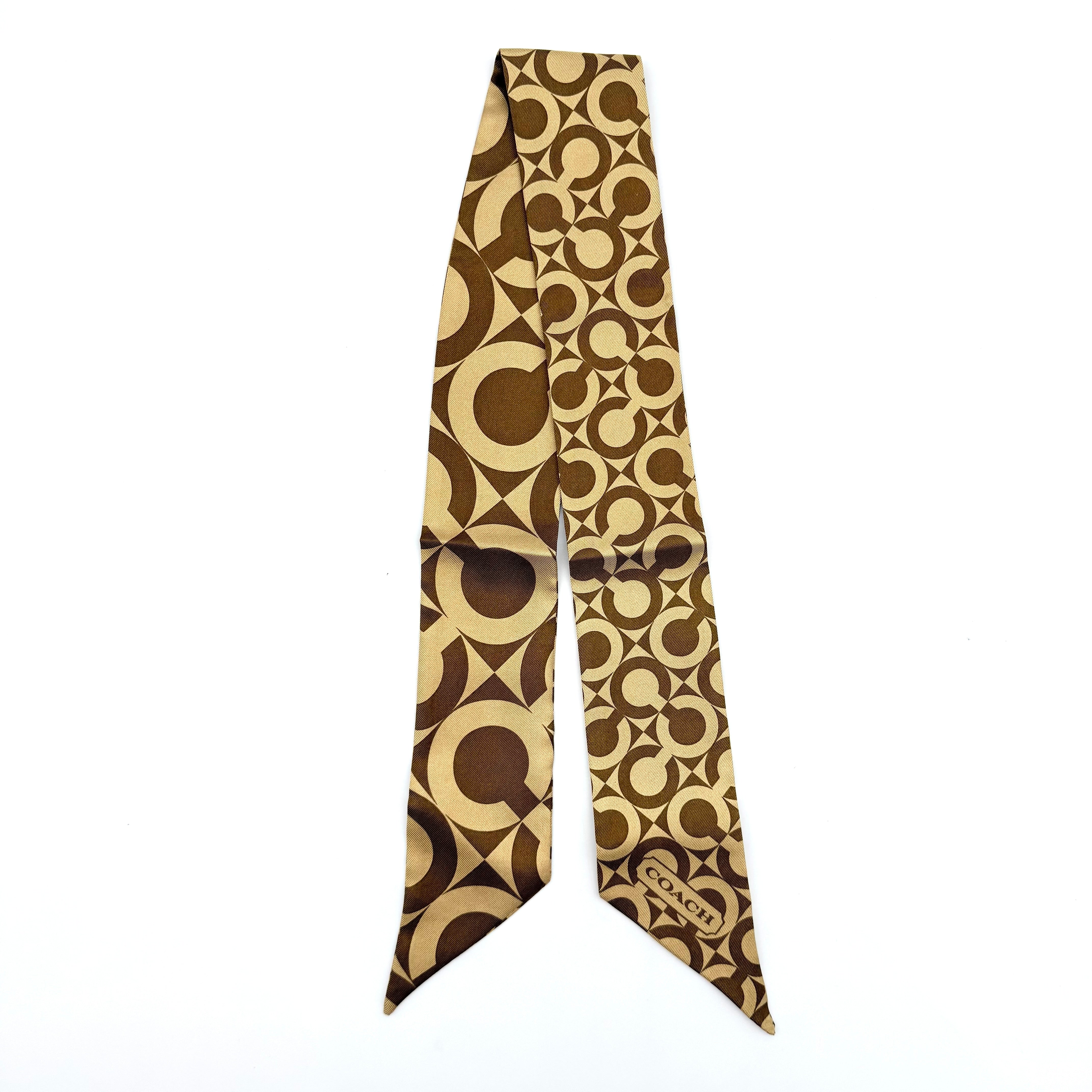 Coach Signature Print Silk Skinny Scarf Brown