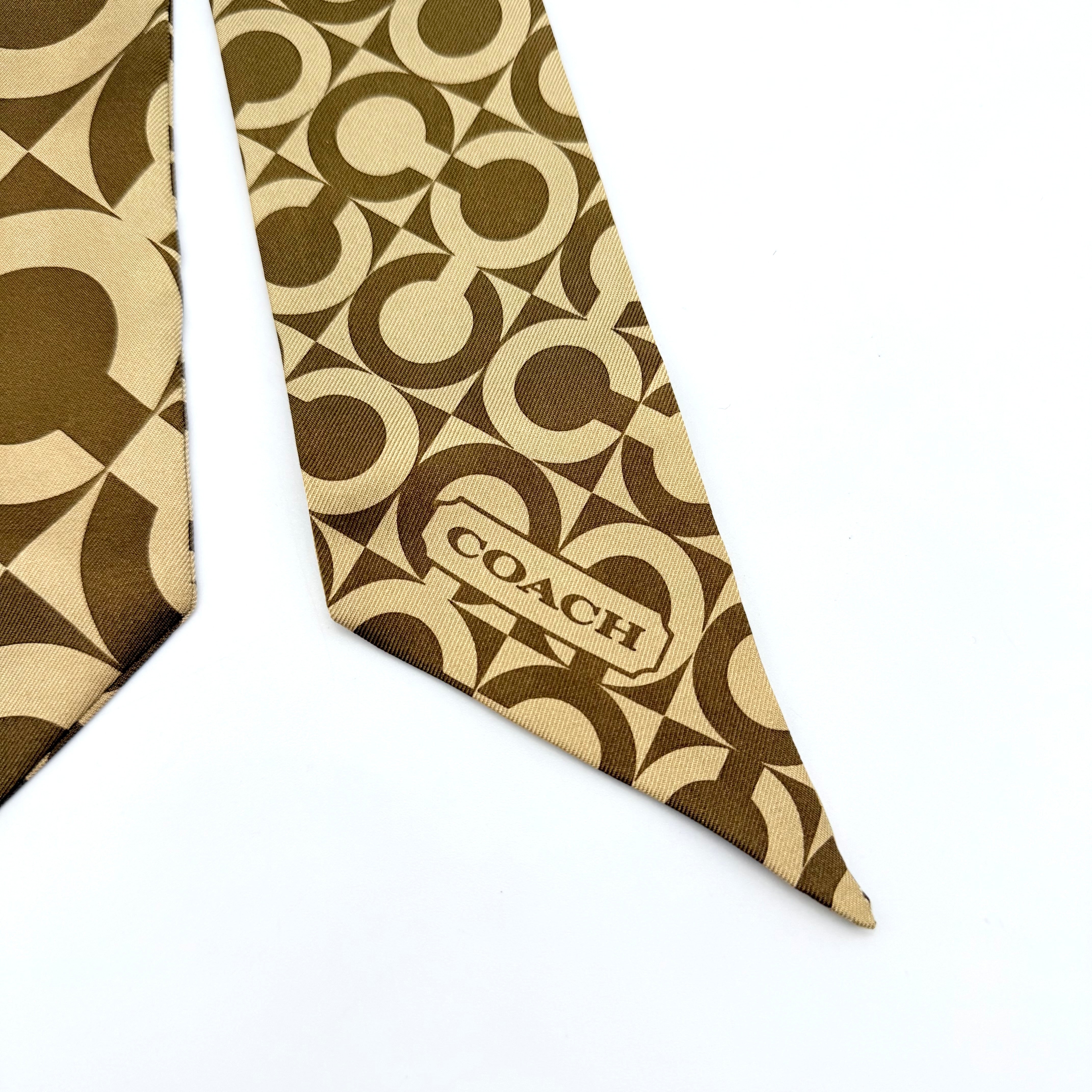 Coach Signature Print Silk Skinny Scarf Brown