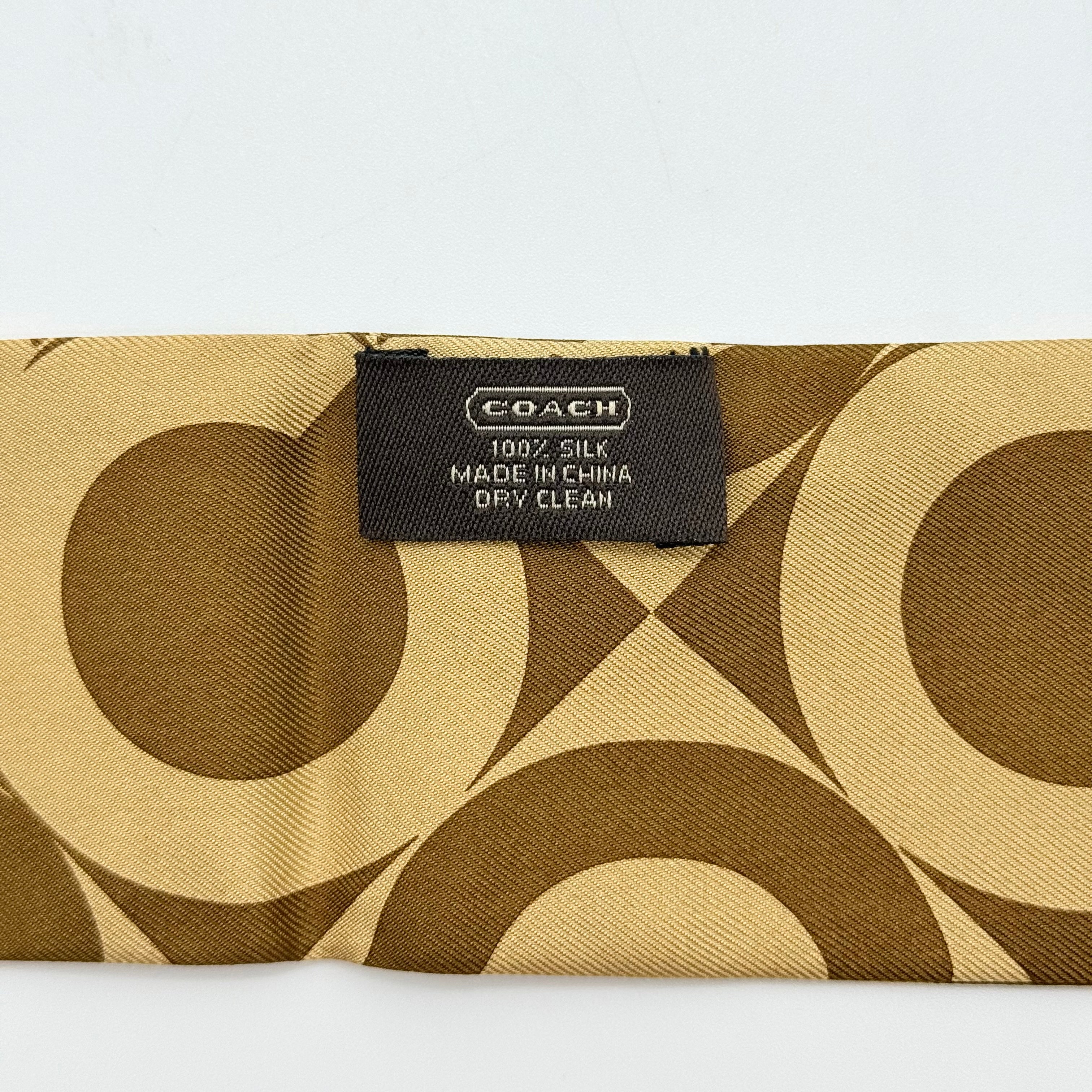 Coach Signature Print Silk Skinny Scarf Brown