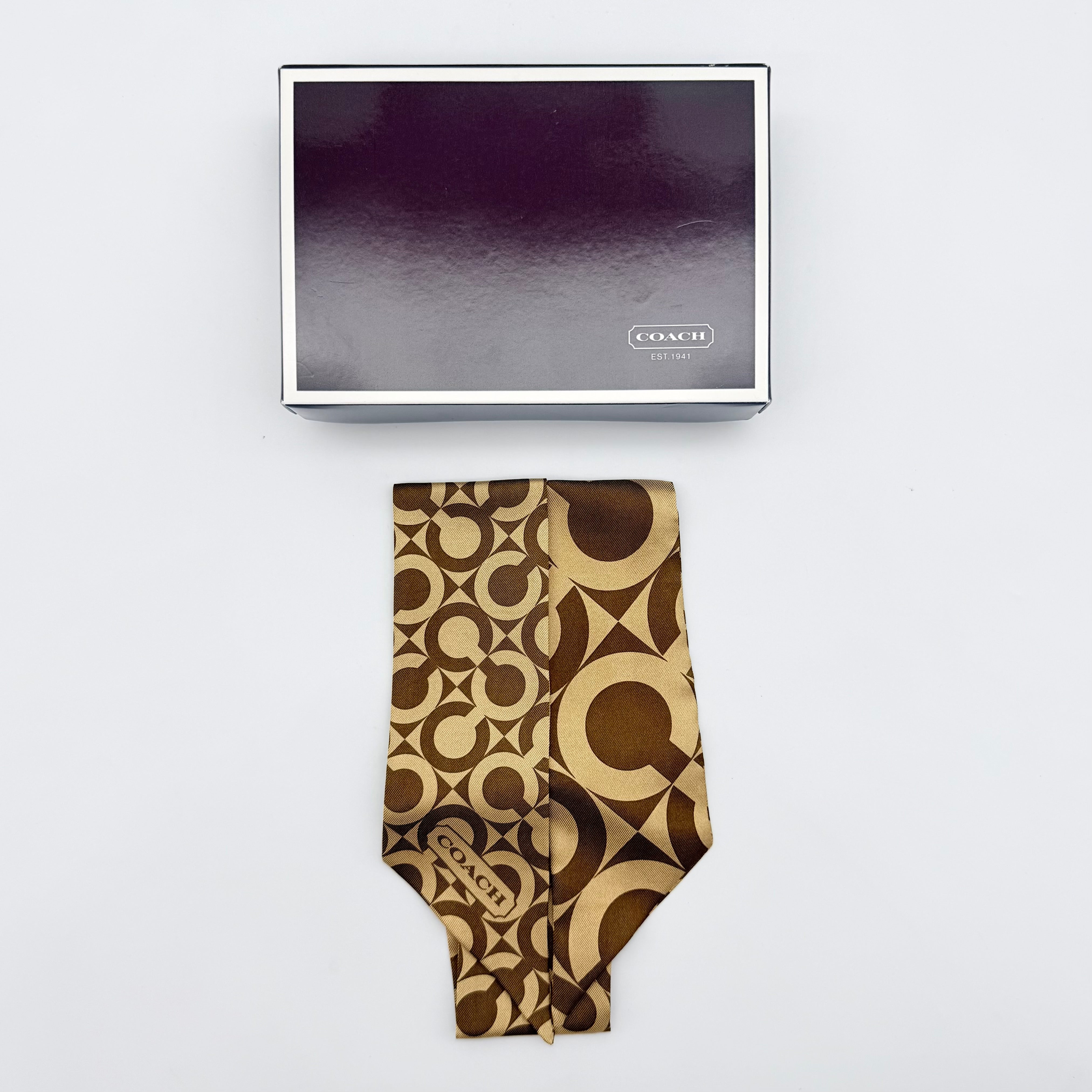 Coach Signature Print Silk Skinny Scarf Brown