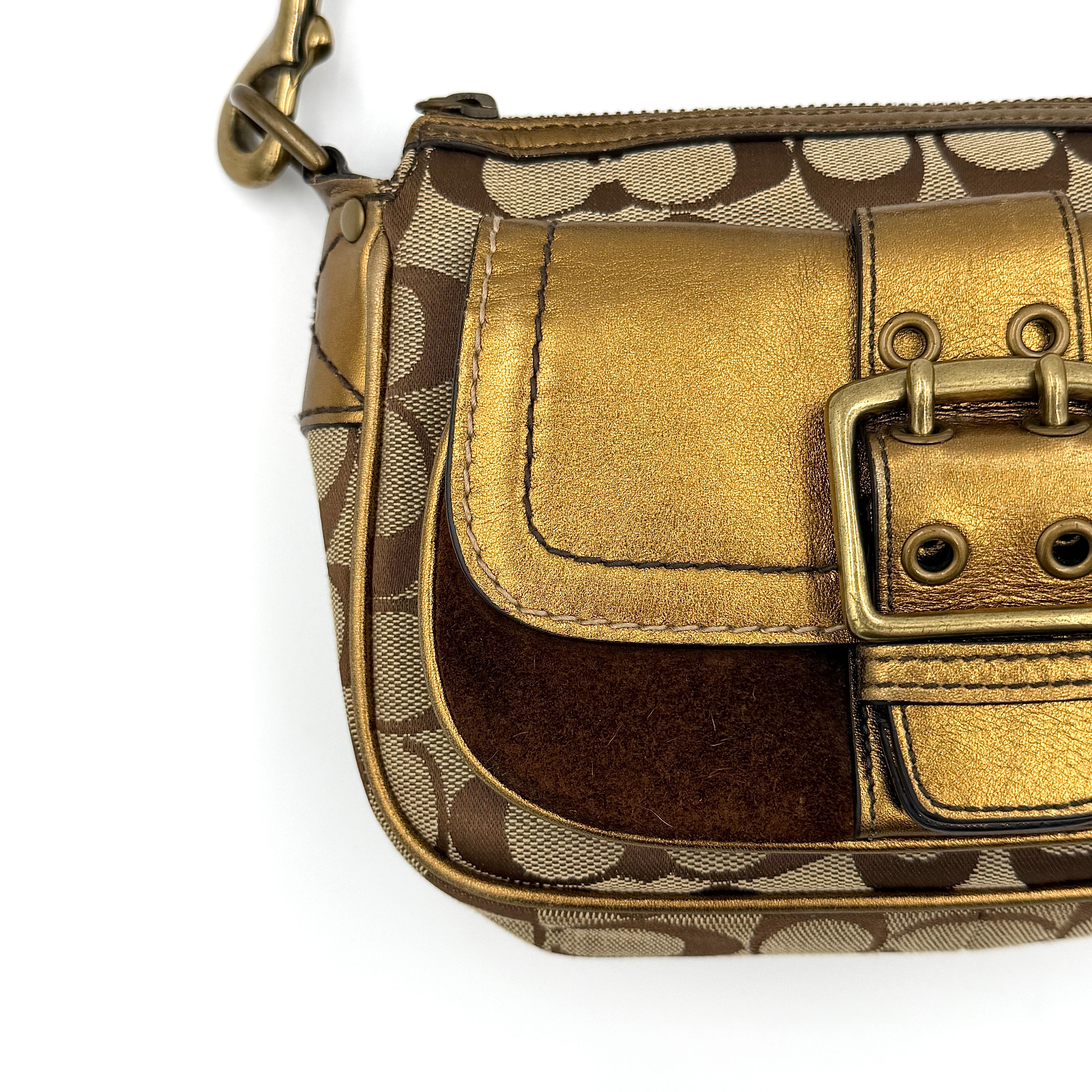 Coach Signature Front Buckle Shoulder Bag Beige/Gold