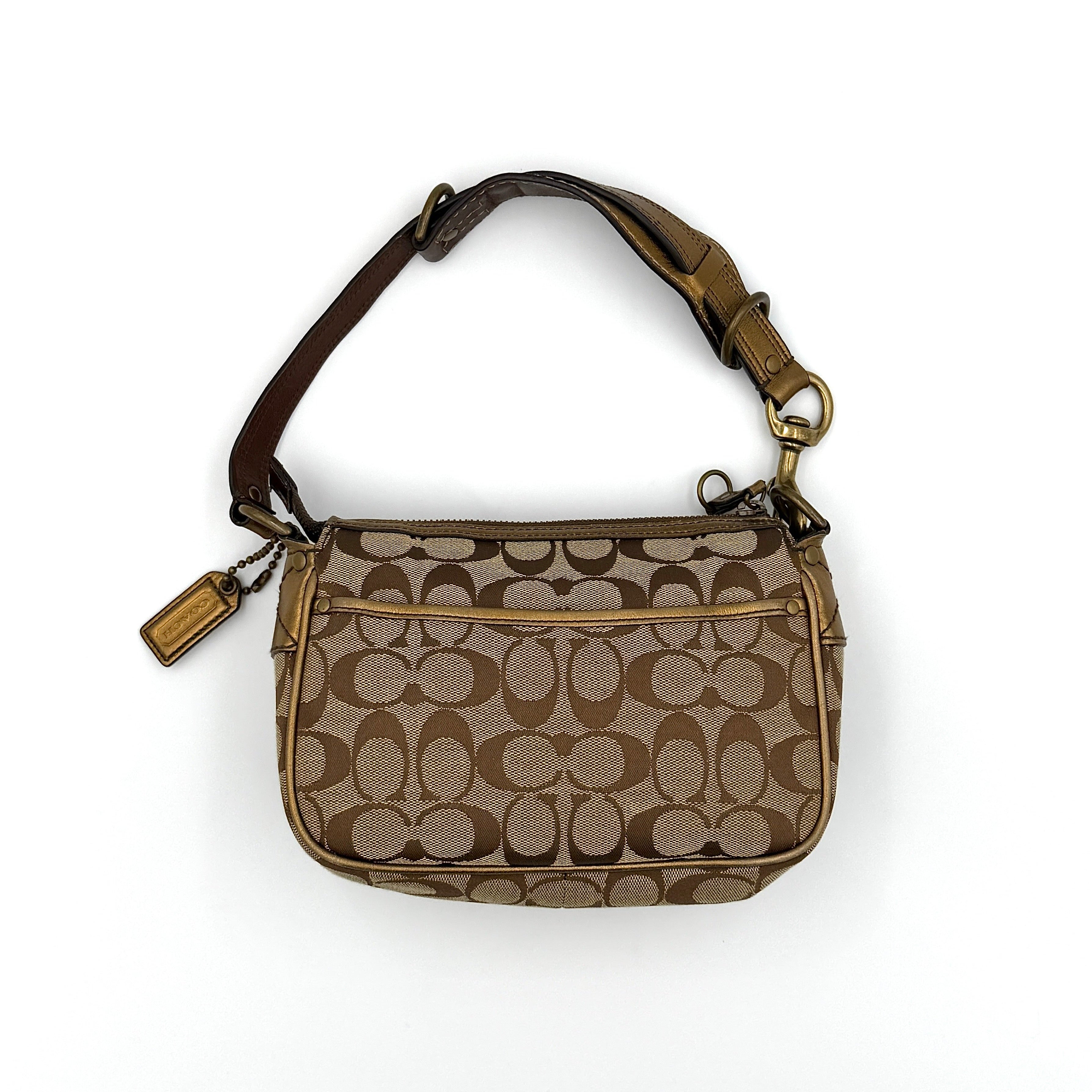 Coach Signature Front Buckle Shoulder Bag Beige/Gold