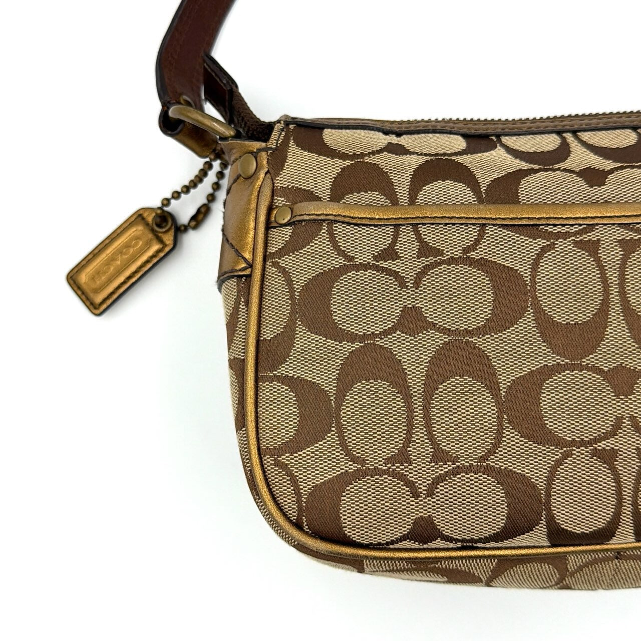 Coach Signature Front Buckle Shoulder Bag Beige/Gold
