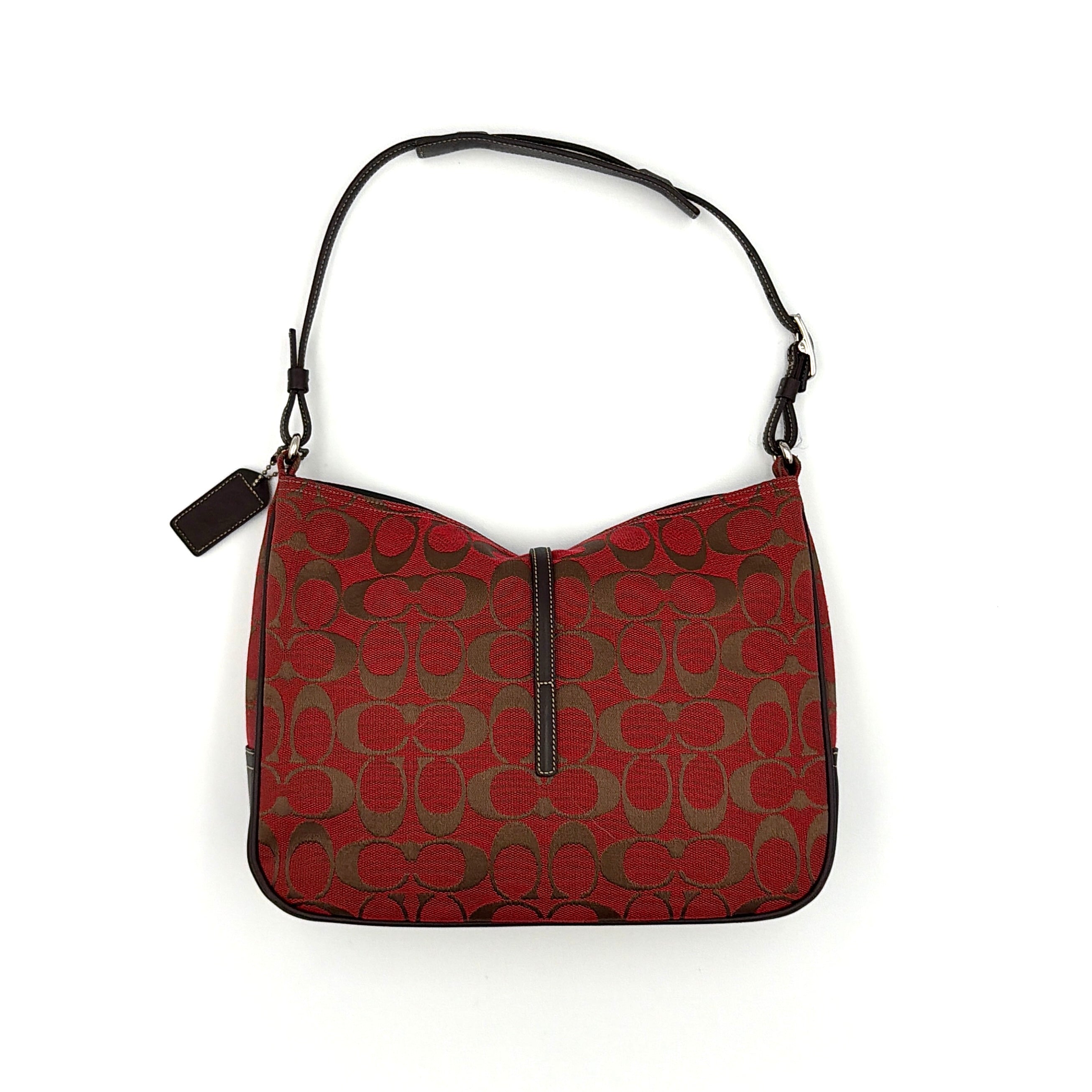 Coach Hobo Signature Clip Canvas Handbag Red/Brown