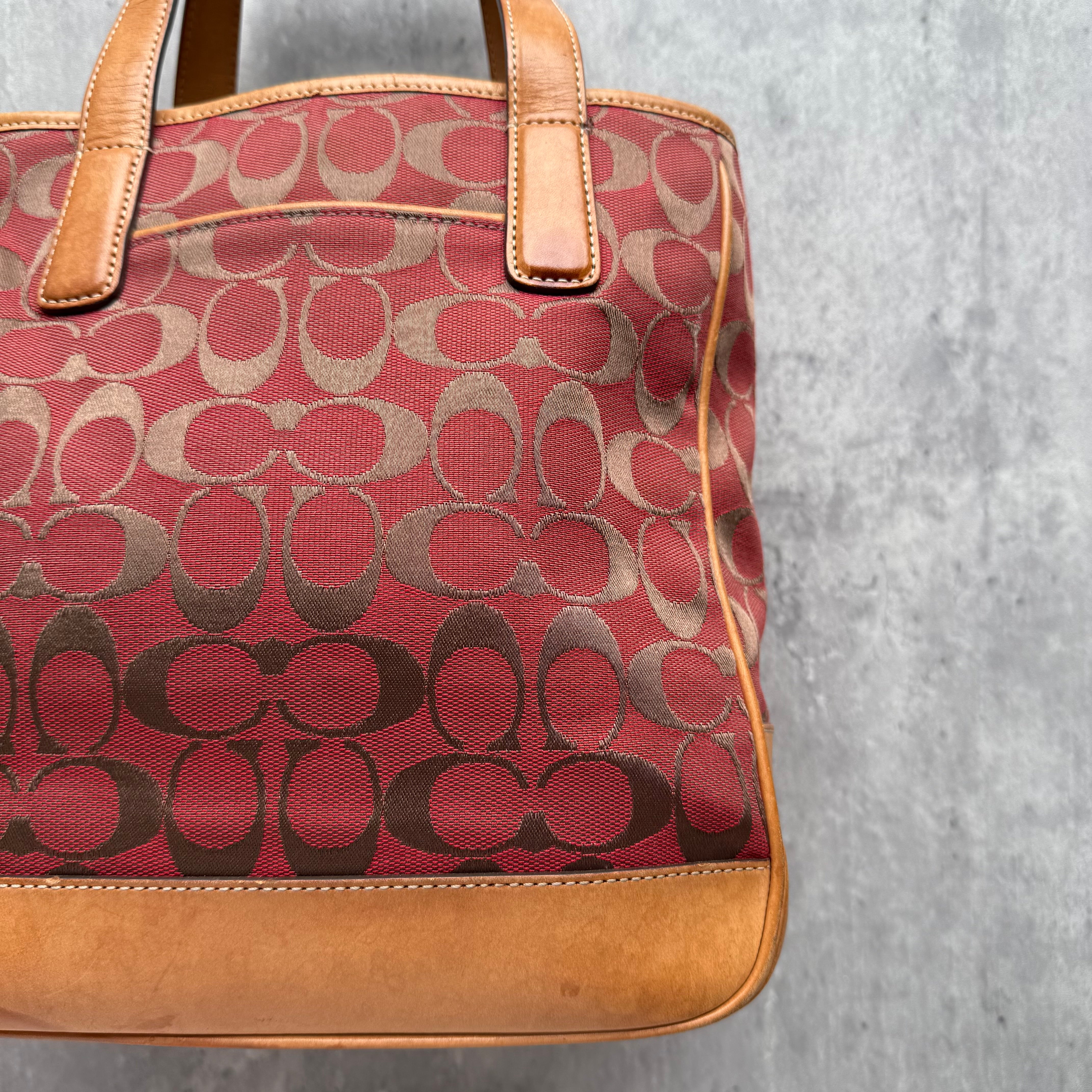 Coach Signature Hamptons Tote Bag Red/Tan