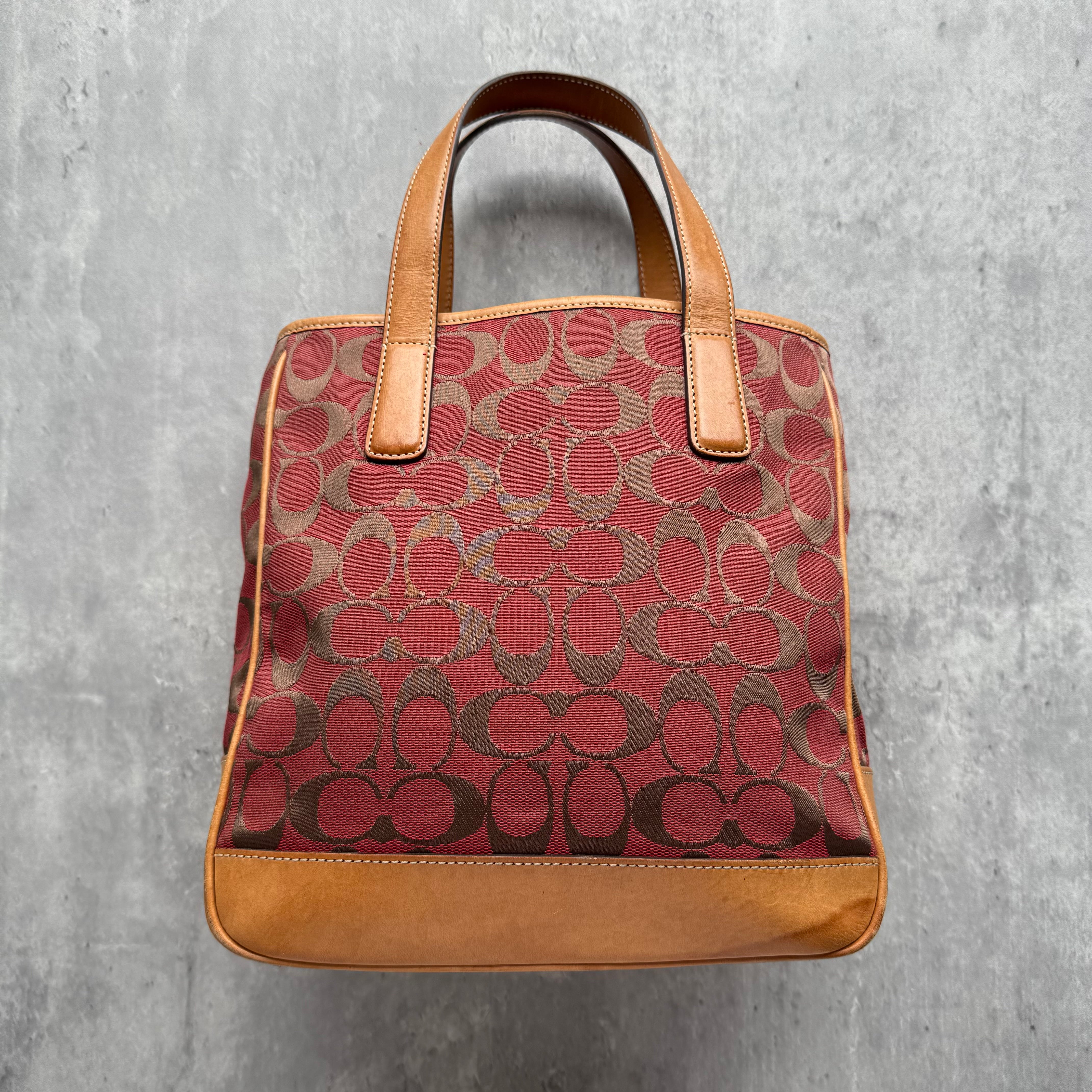 Coach Signature Hamptons Tote Bag Red/Tan