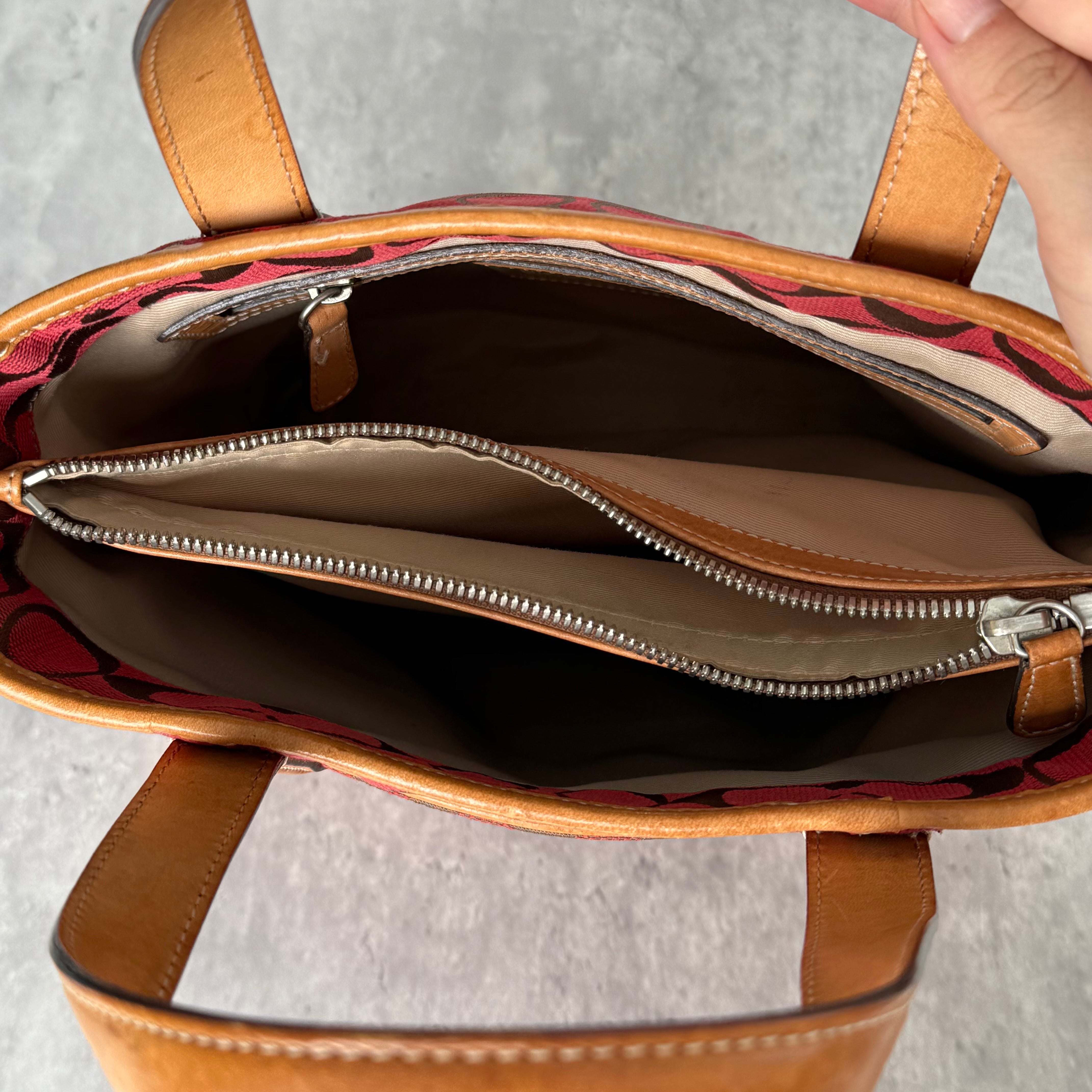 Coach Signature Hamptons Tote Bag Red/Tan