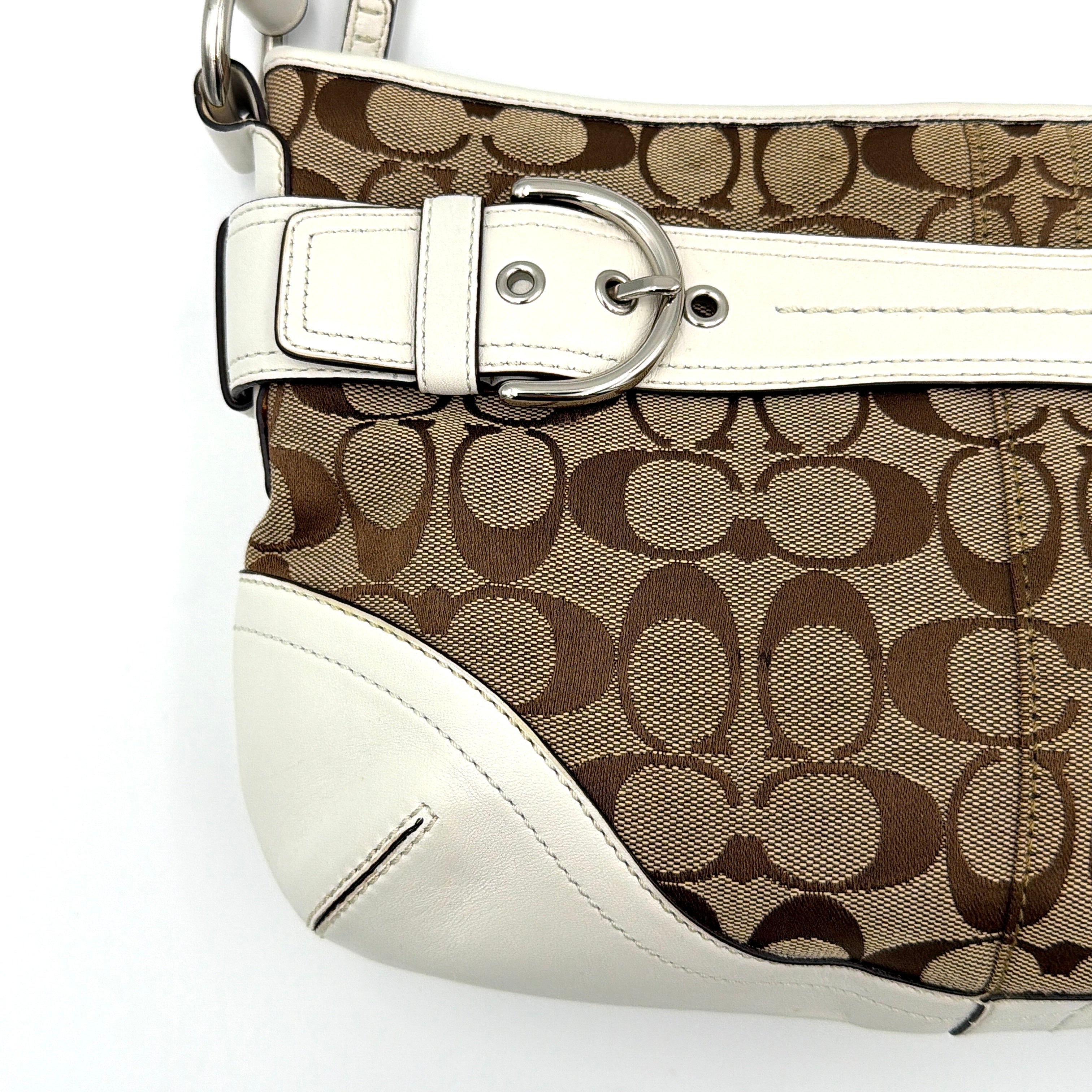 Coach 2Way Signature Sufflette Shoulder Bag Beige/White