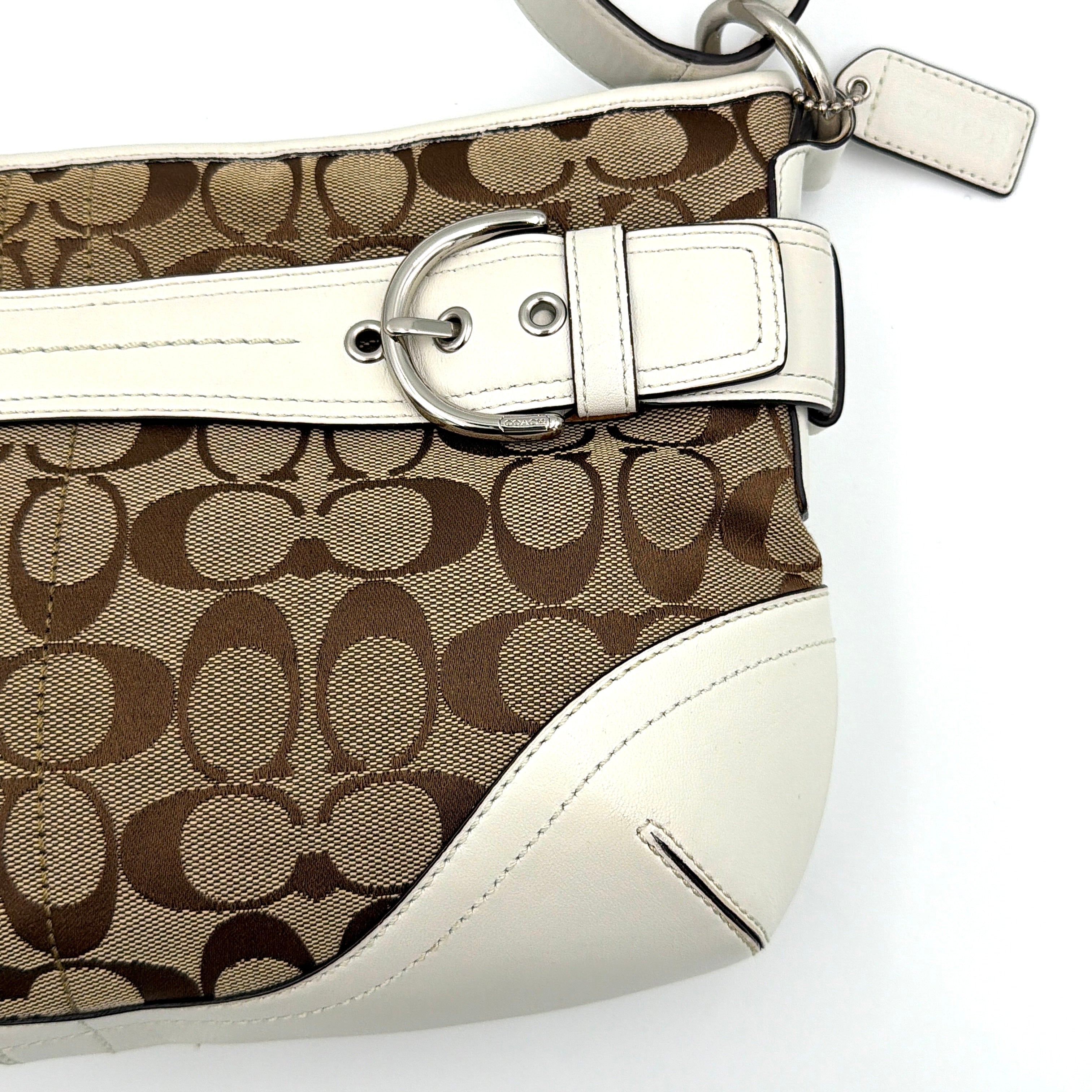 Coach 2Way Signature Sufflette Shoulder Bag Beige/White