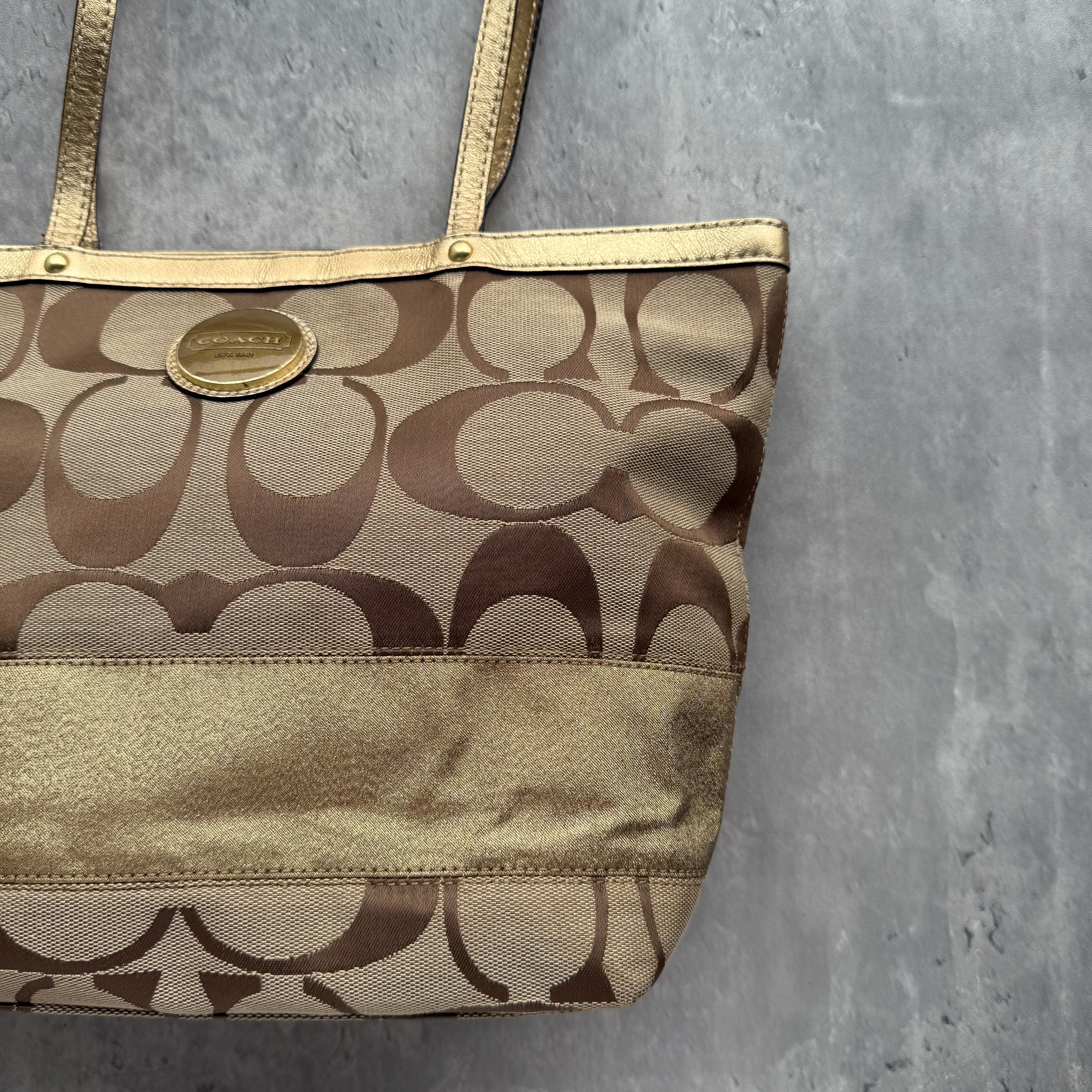 Coach Signature Stripe Tote Bag Gold/Beige