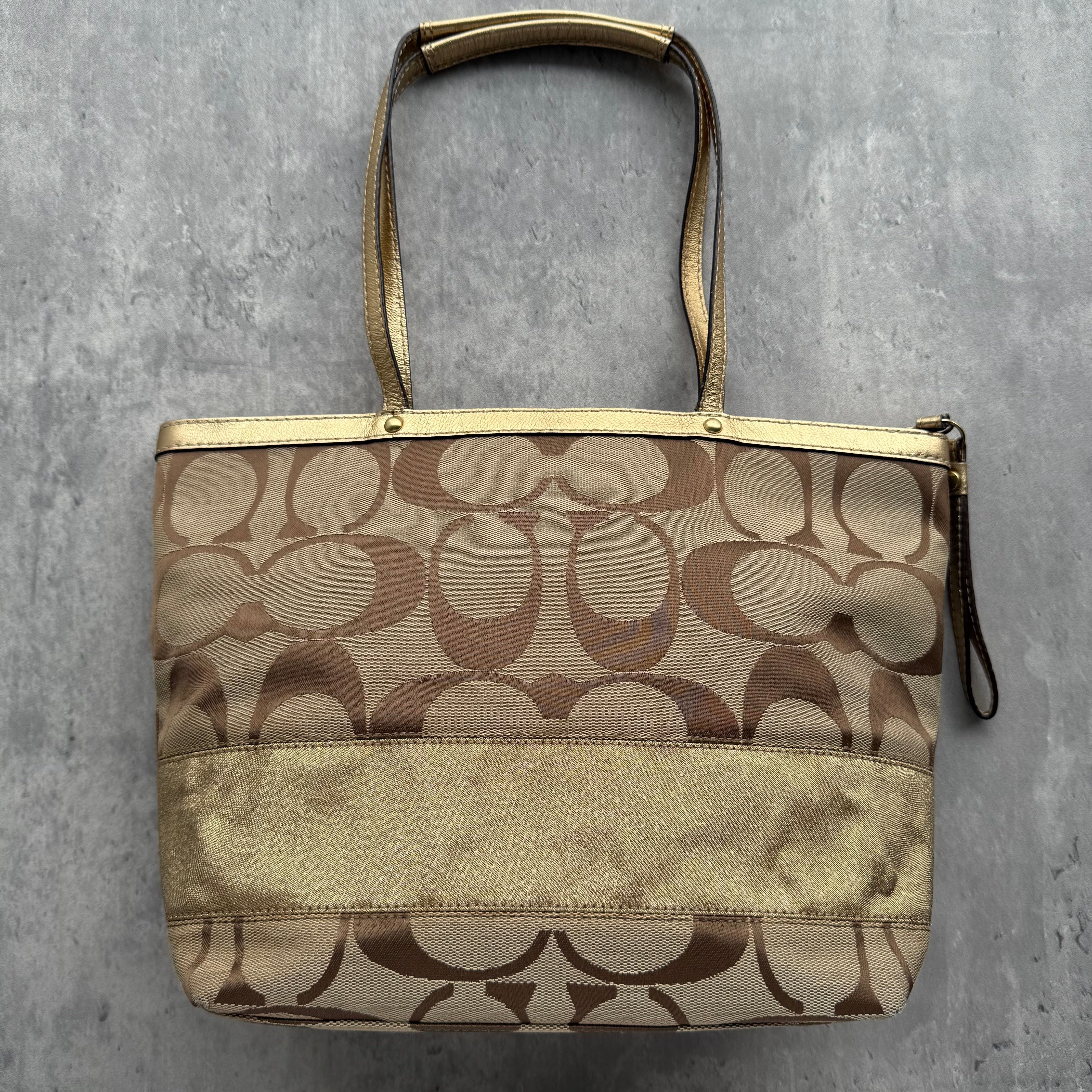 Coach Signature Stripe Tote Bag Gold/Beige