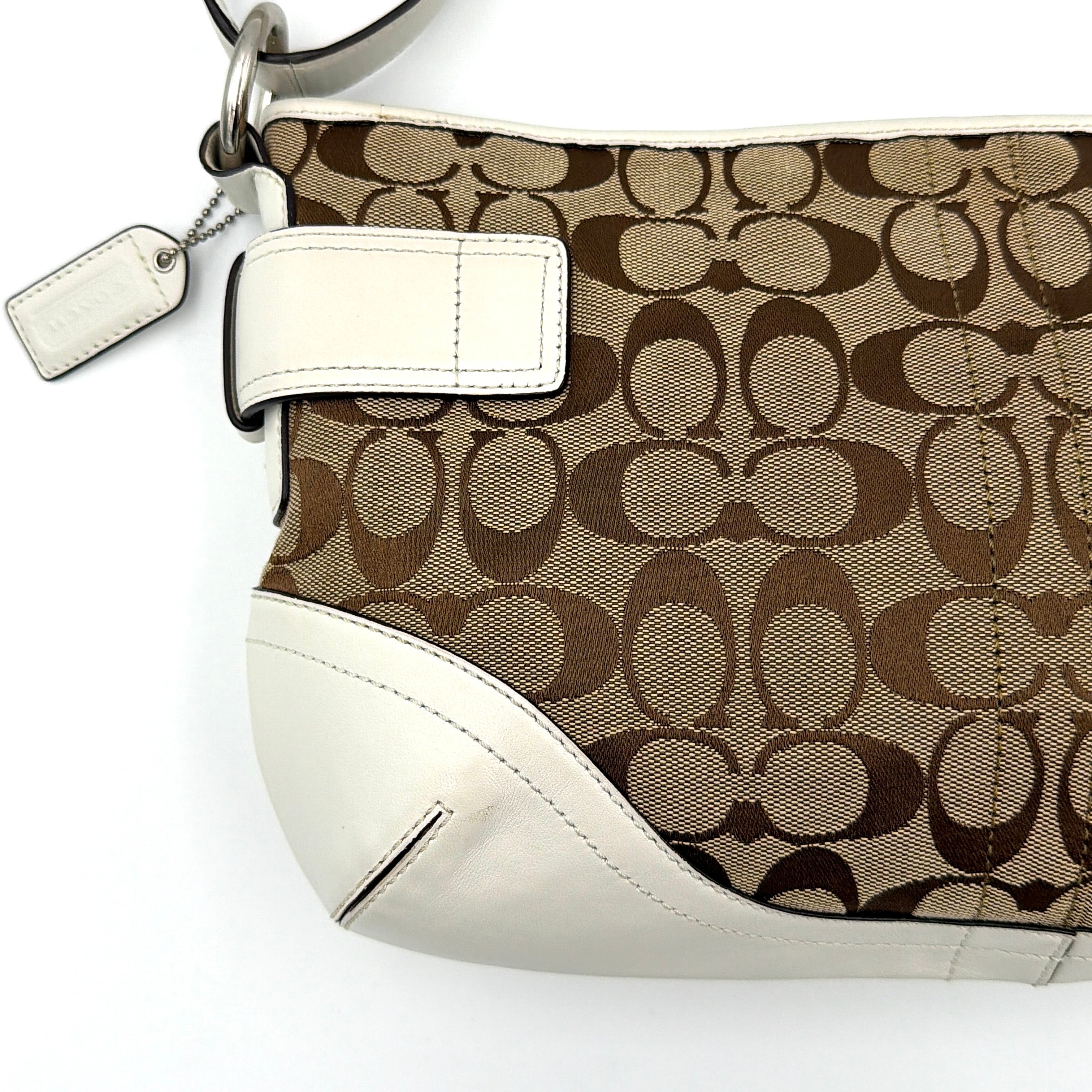 Coach 2Way Signature Sufflette Shoulder Bag Beige/White