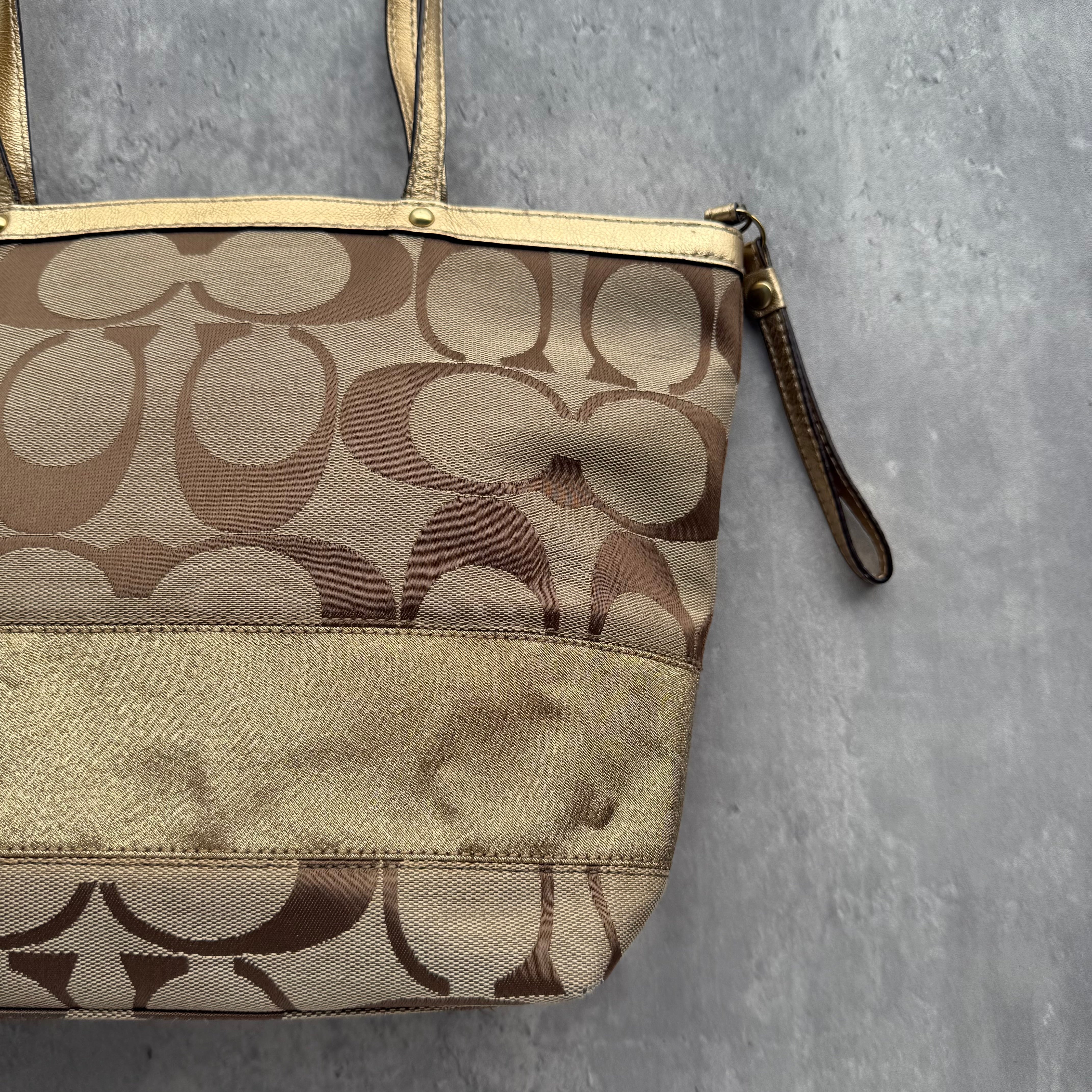 Coach Signature Stripe Tote Bag Gold/Beige