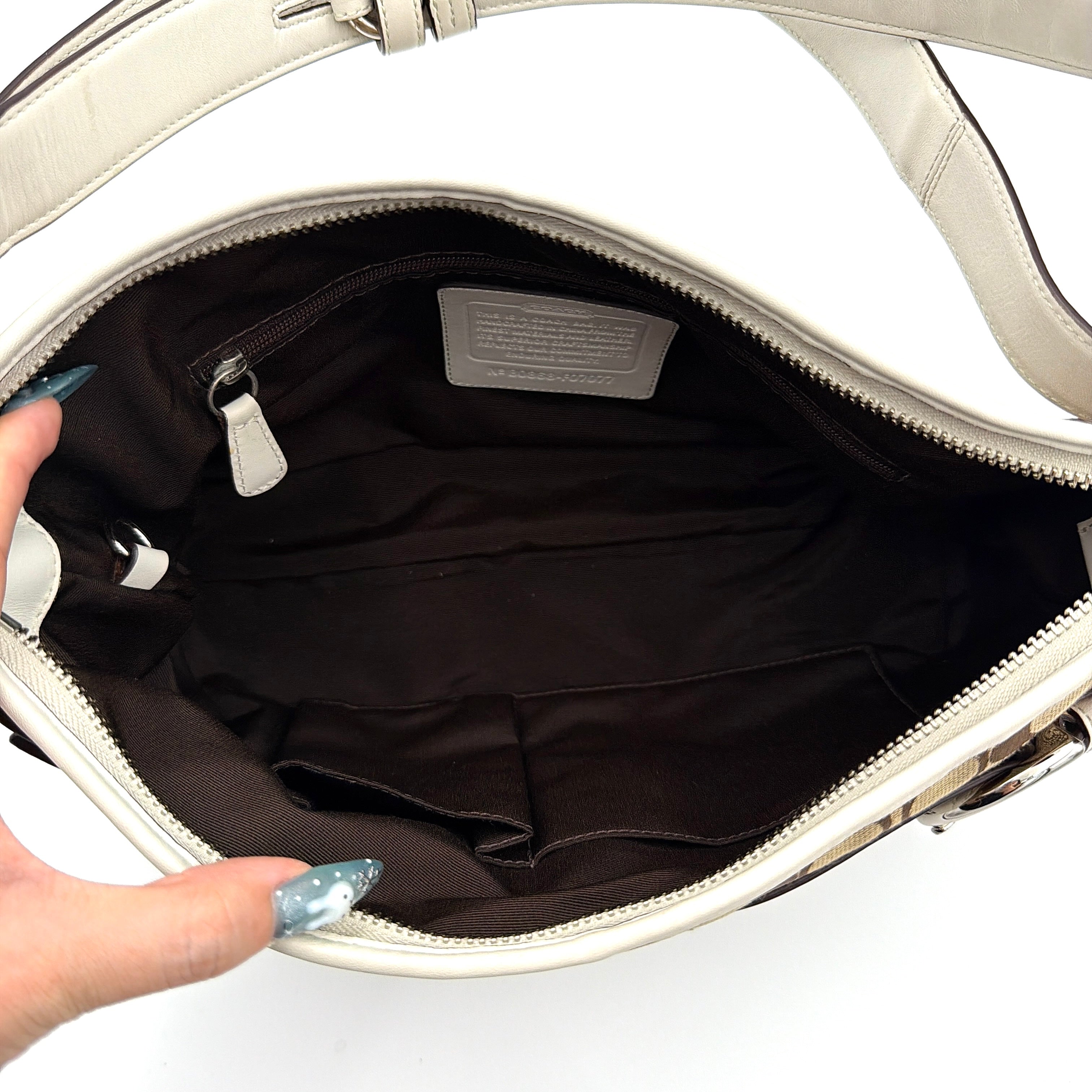 Coach 2Way Signature Sufflette Shoulder Bag Beige/White
