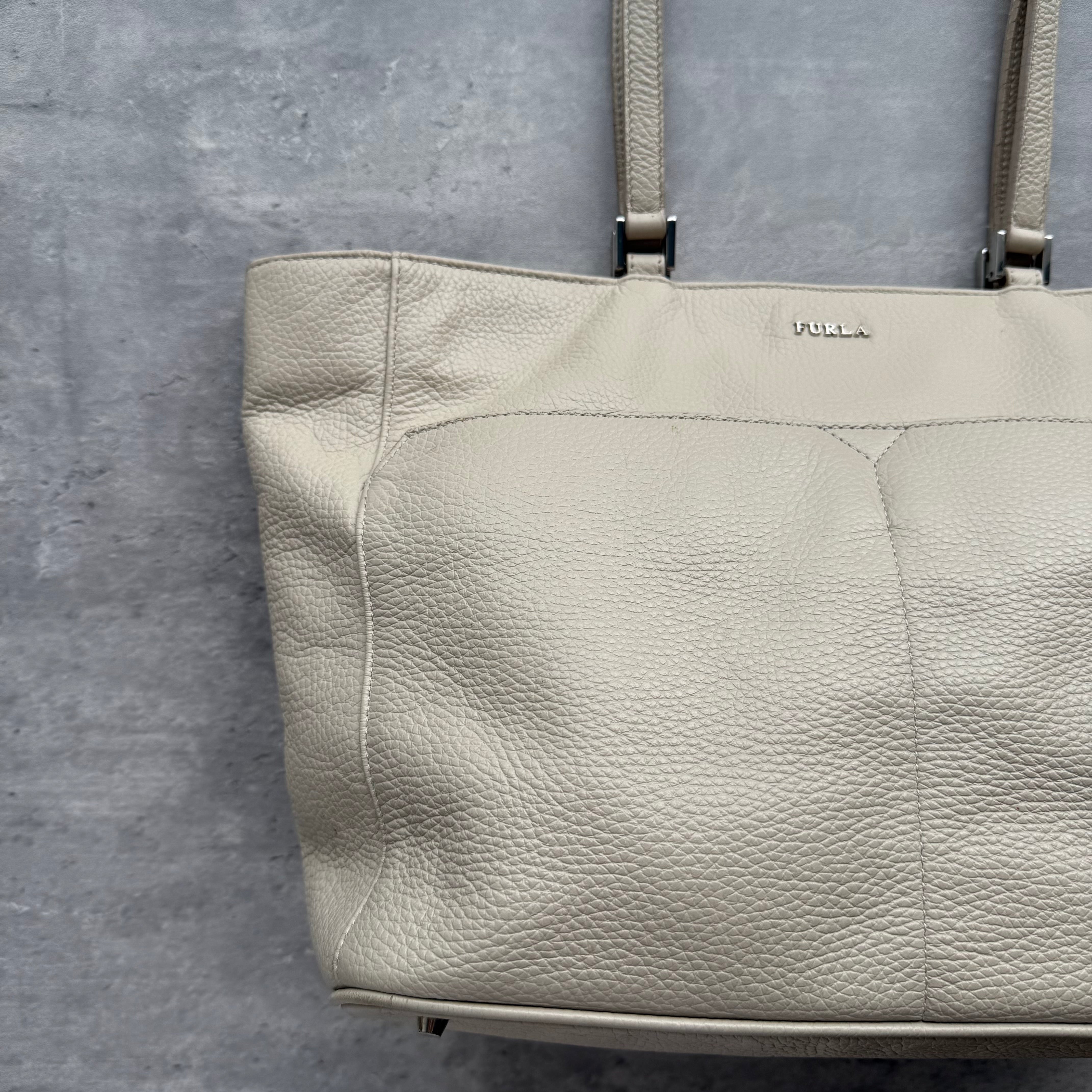 Furla White Pebbled Leather Tote Bag White