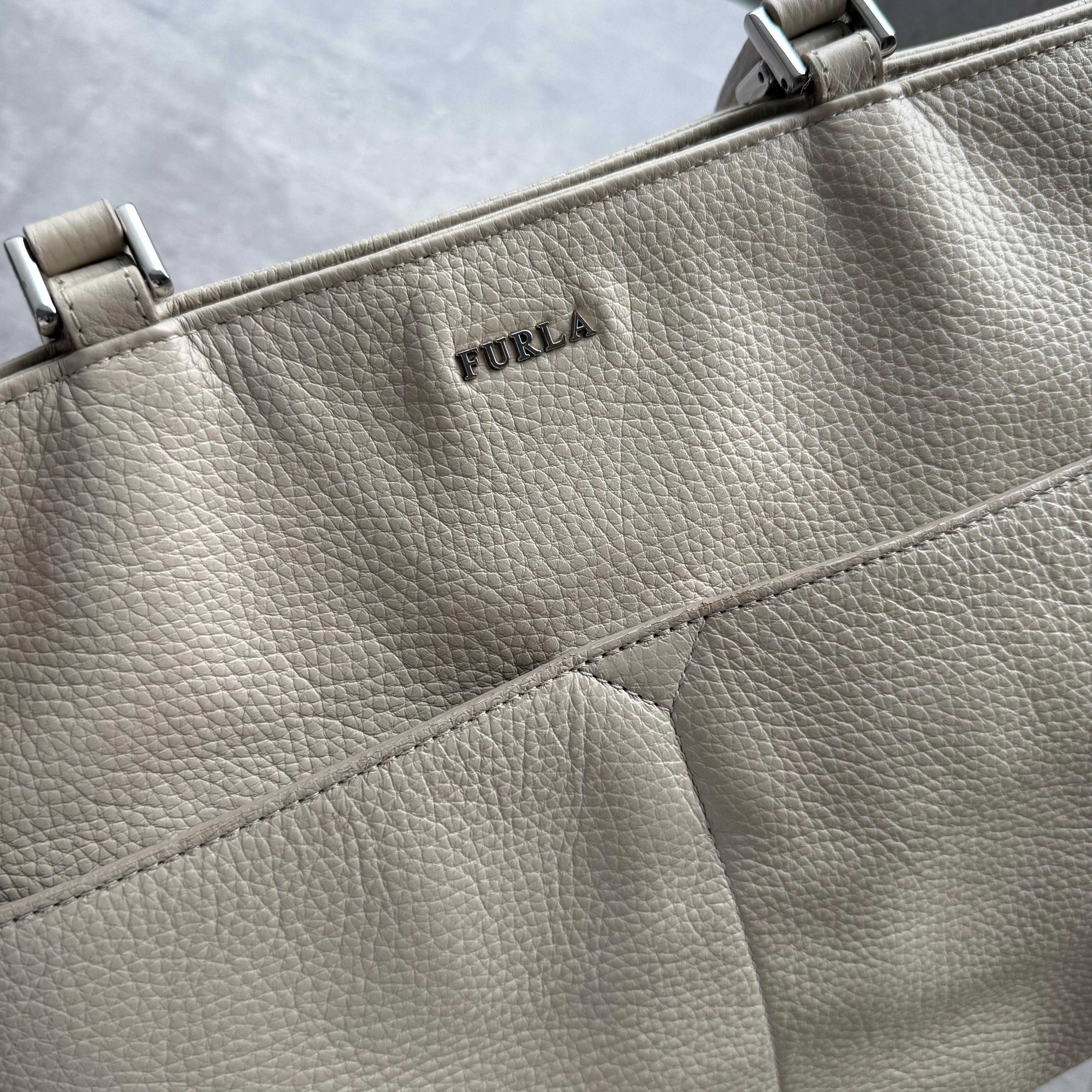 Furla White Pebbled Leather Tote Bag White