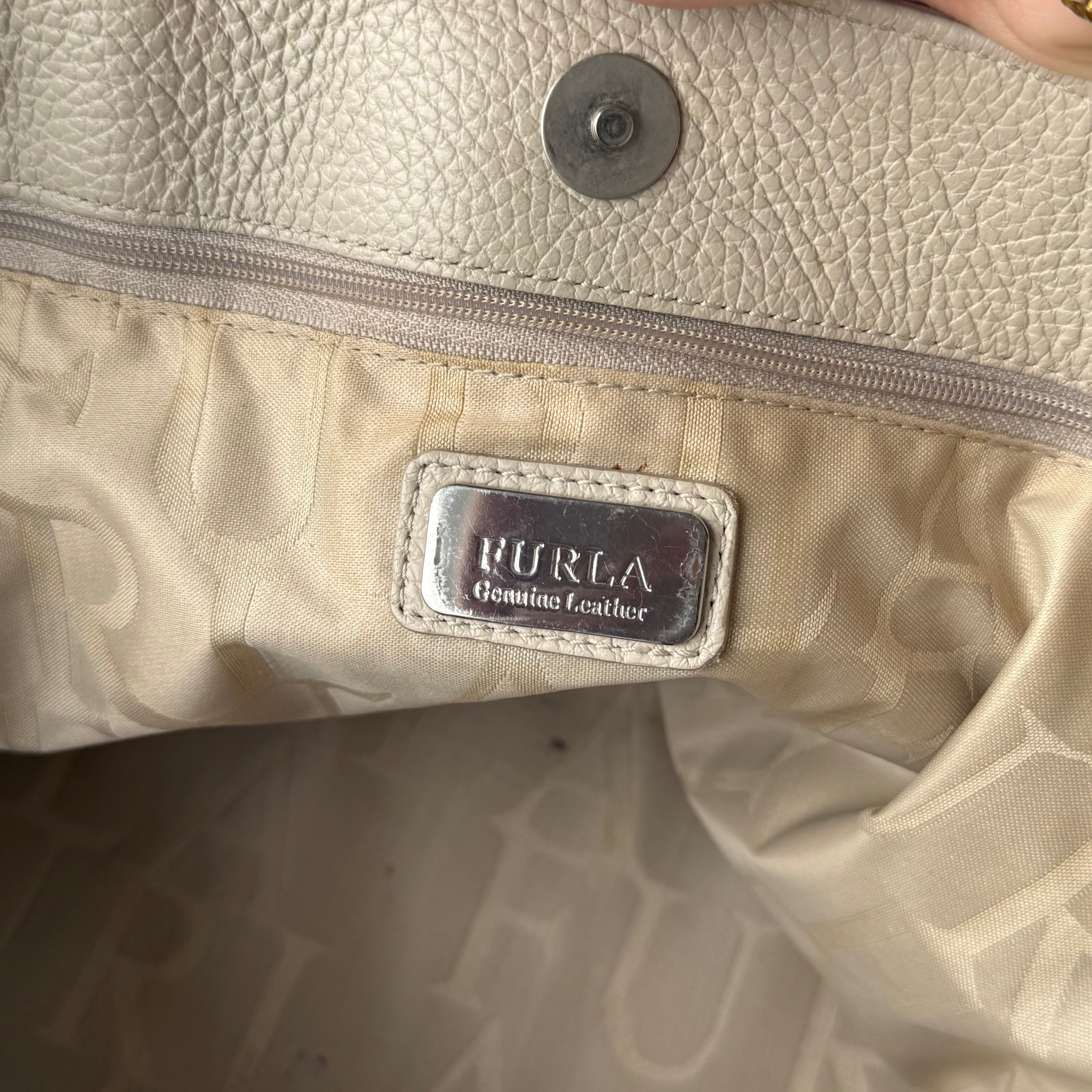Furla White Pebbled Leather Tote Bag White
