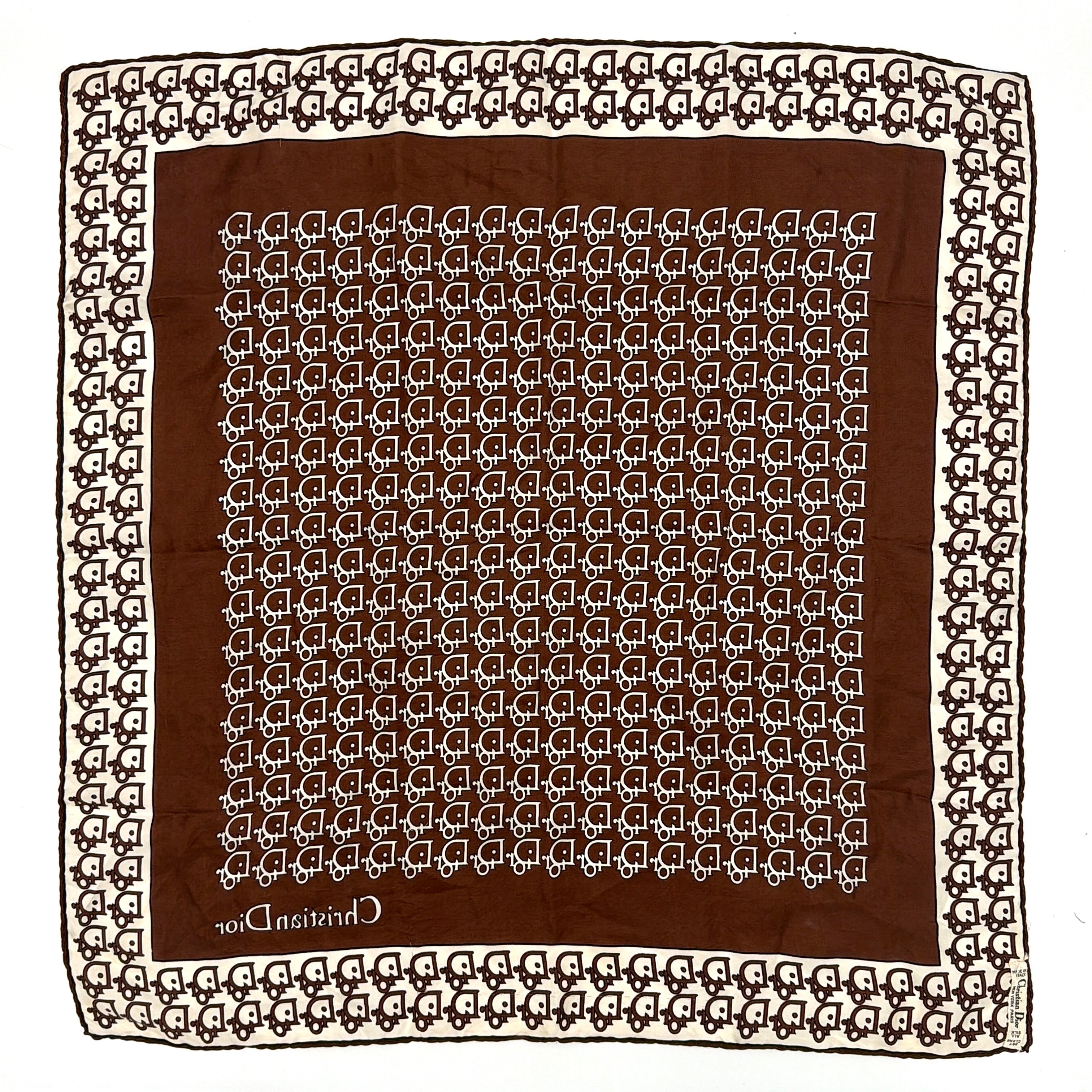 Dior Monogram Logo Silk Scarf Brown/White